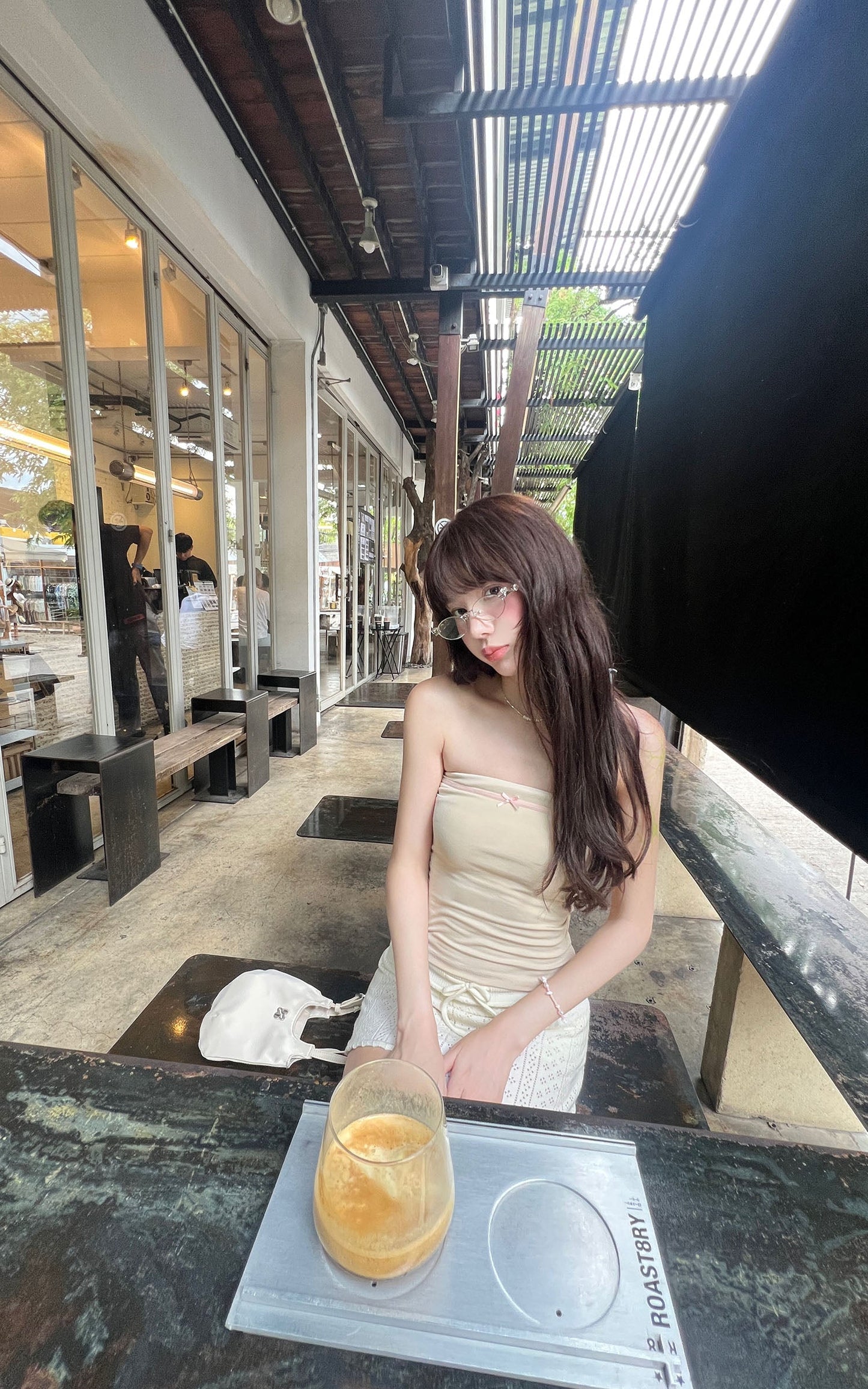 Knit Eyelet Mini Skirt with Drawstring Waist