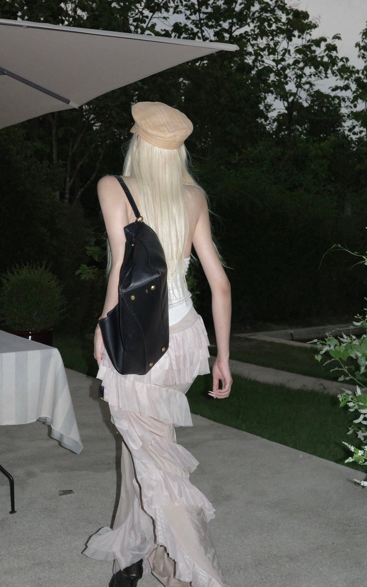 Layered Sheer Ruffle Panel Asymmetric Skirt