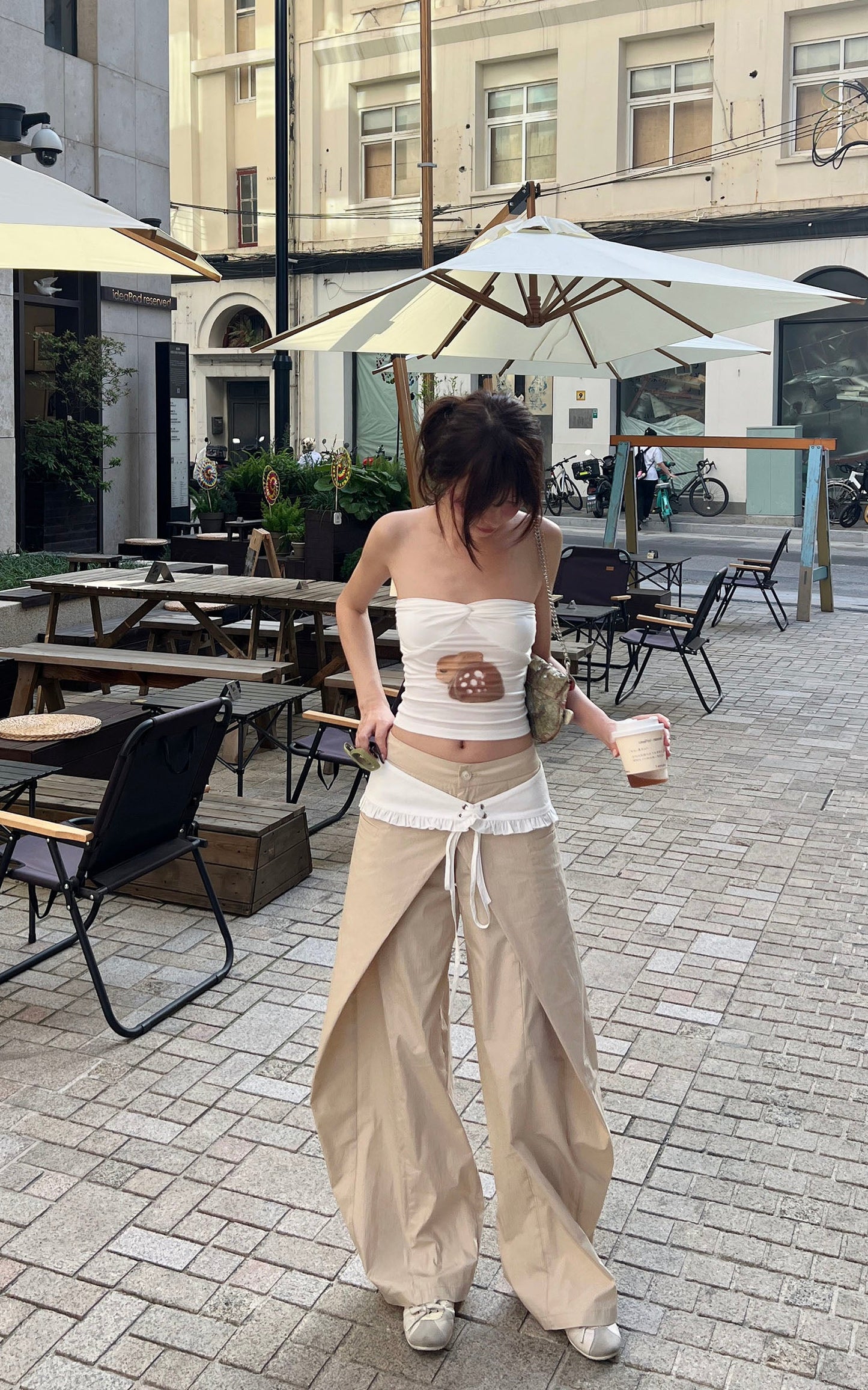 Statement Ruffle-Waist Wide-Leg Layered Pants