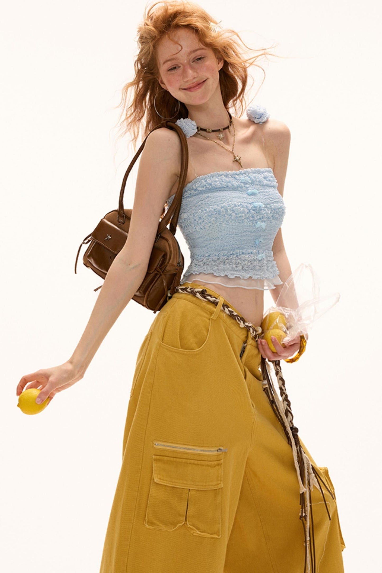 Summer Rose Accent Shoulder Top