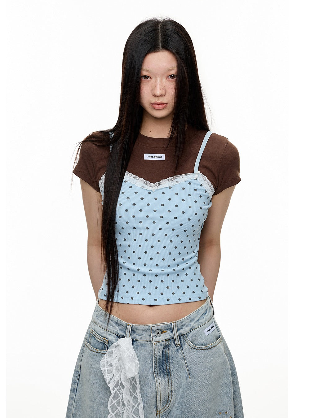 Dot Lace Layered Two-Piece T-Shirt
