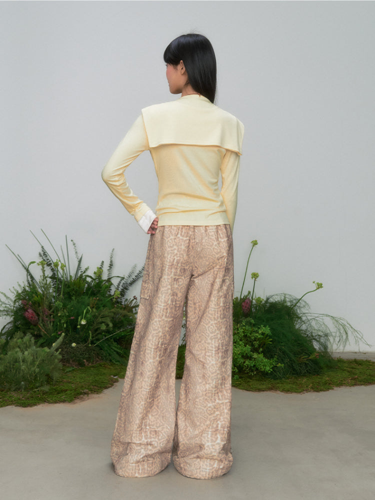 Leopard Print Cargo Drawstring Wide-Leg Pants