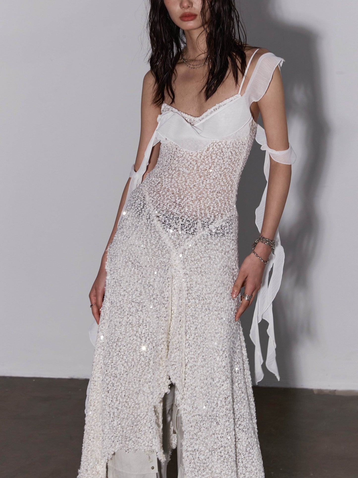 Asymmetrical Knitted Sequin Camisole Dress - My Store