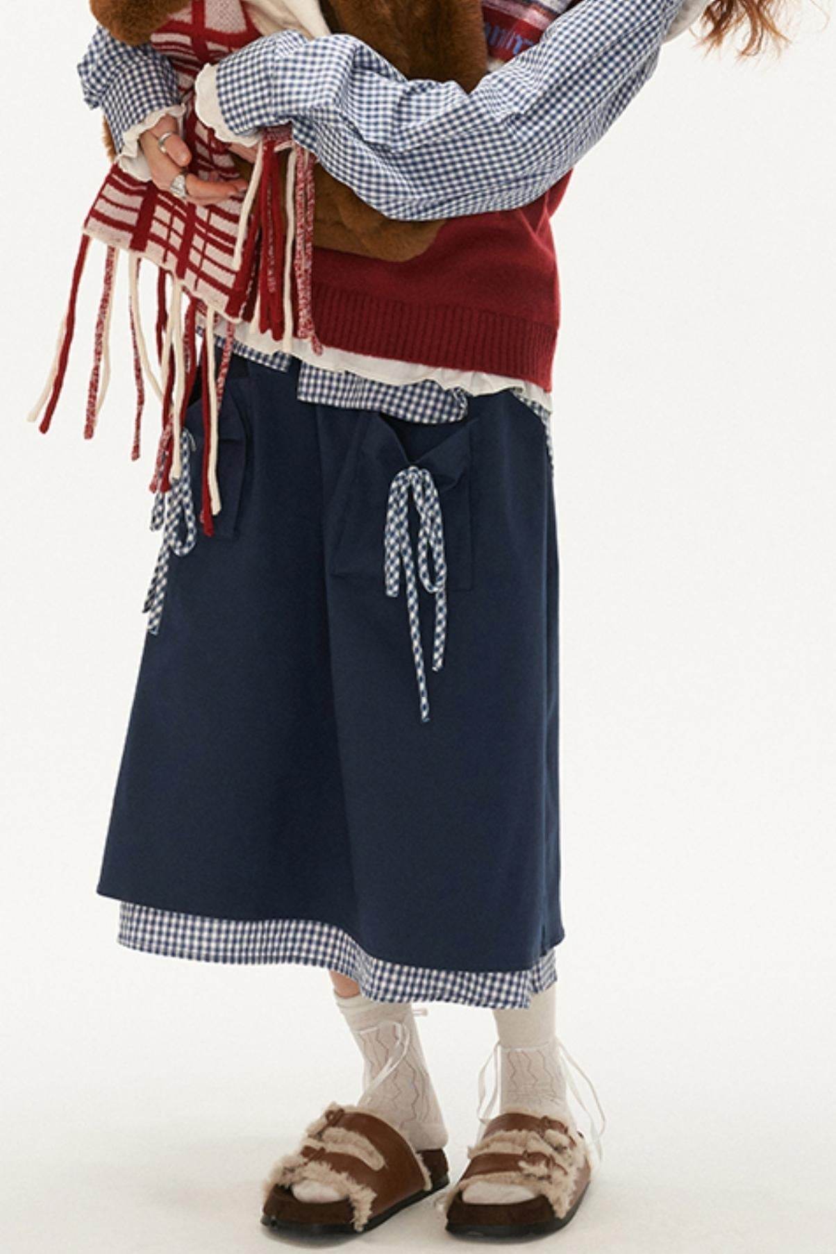 College Check Bow Midi Skirt - My Store
