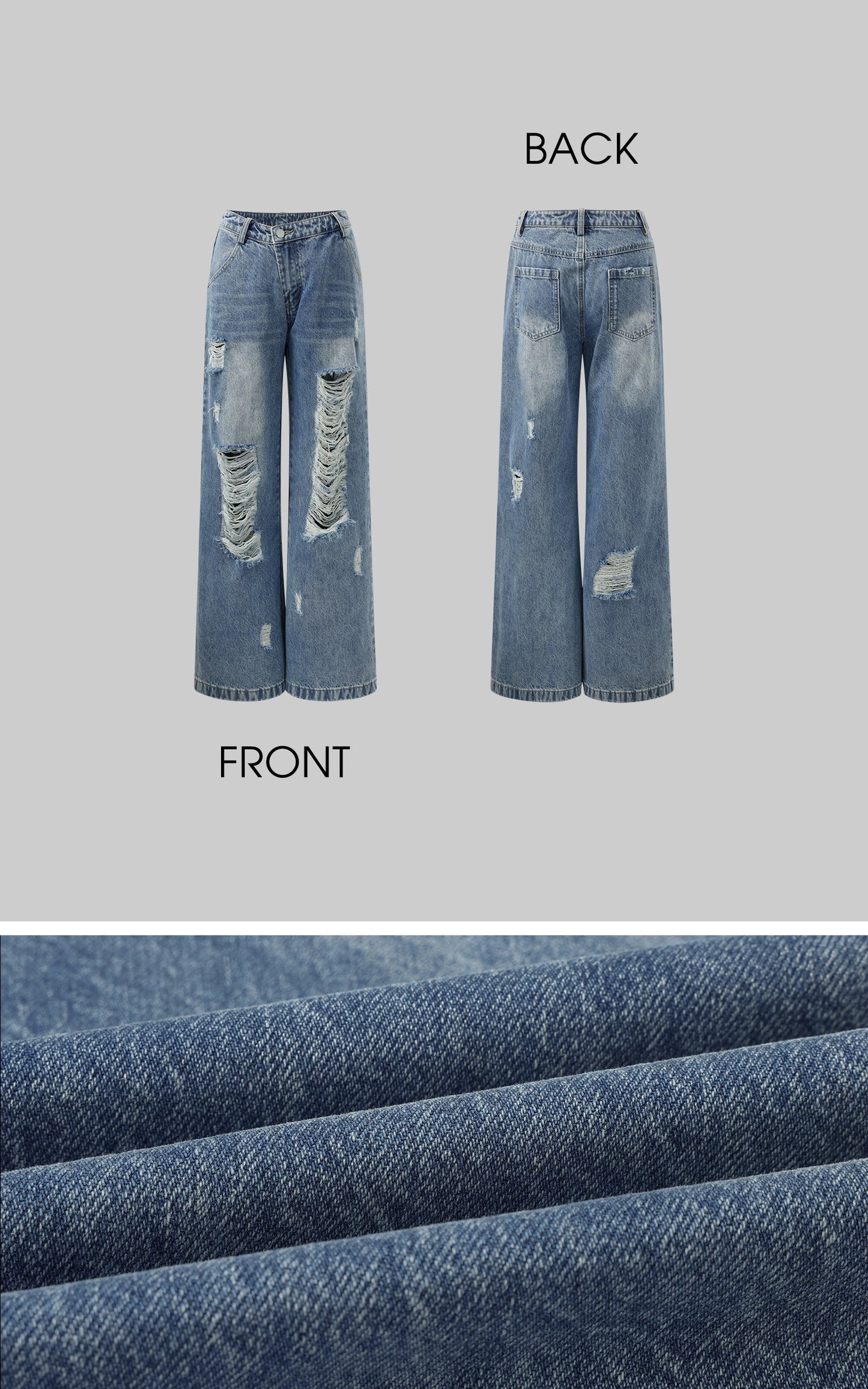 Distressed Wide-Leg Washed Denim Jeans