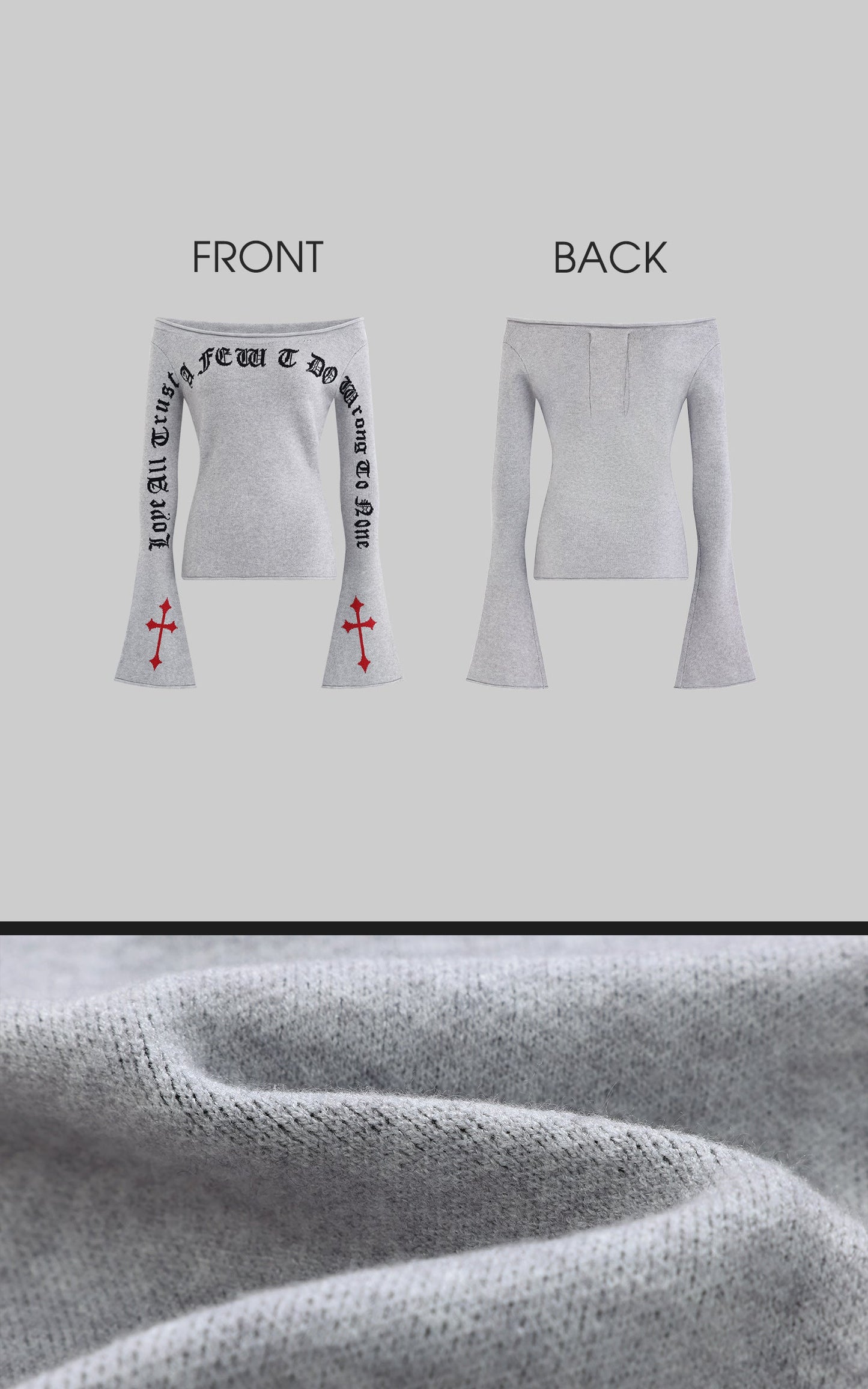 Off-Shoulder Gothic Printed Long-Sleeve Top