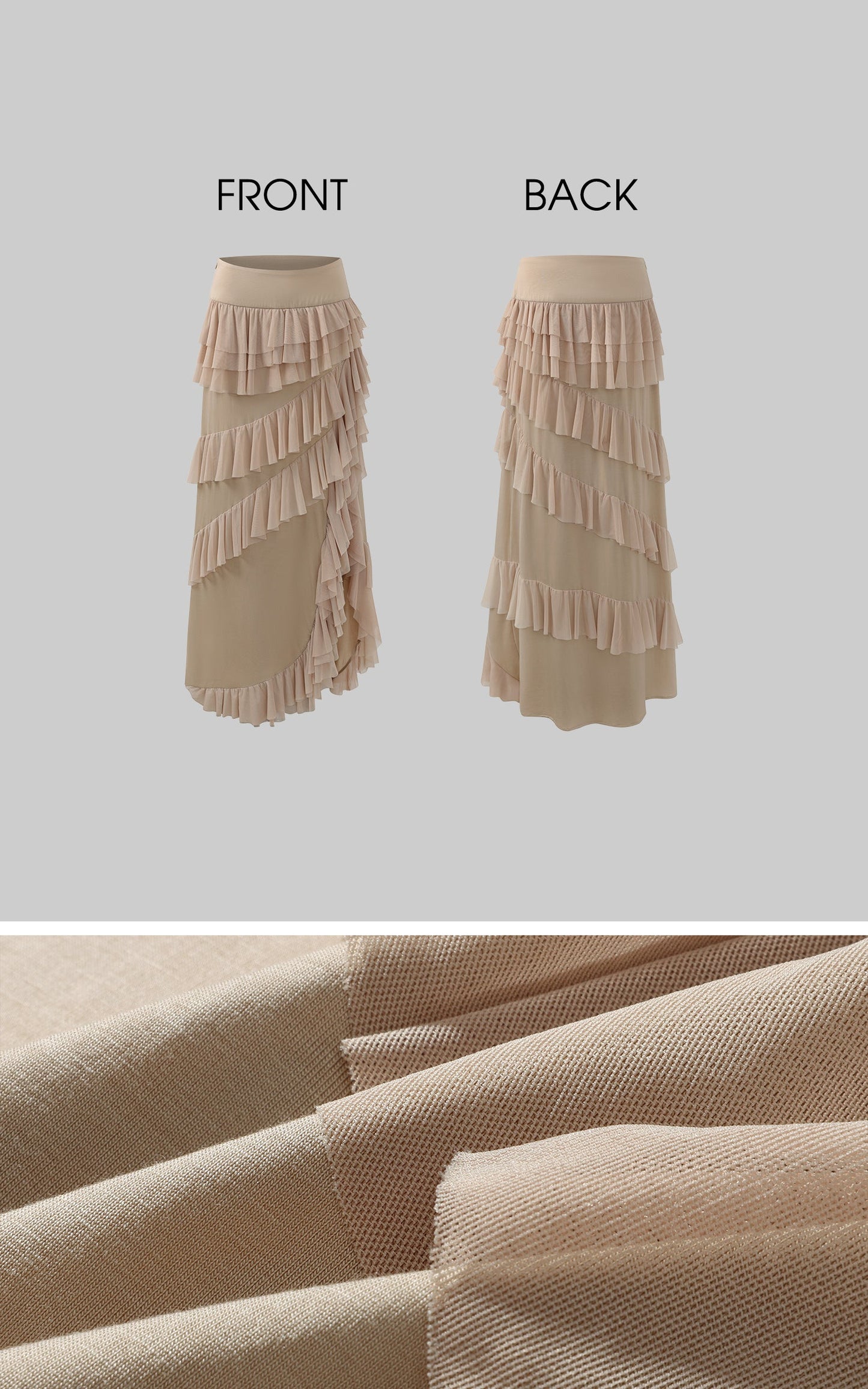 Layered Sheer Ruffle Panel Asymmetric Skirt