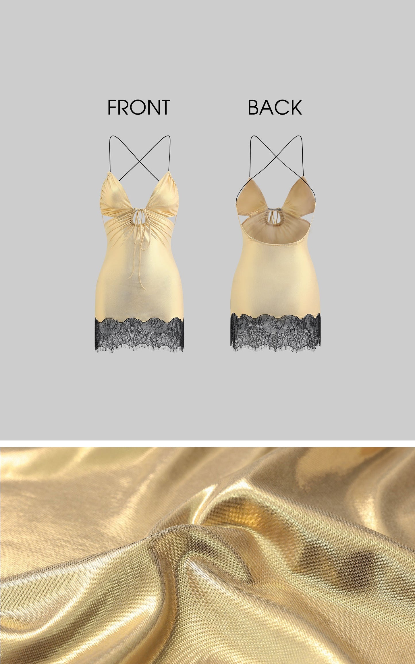 Golden Lace-Trim Mini Slip Dress