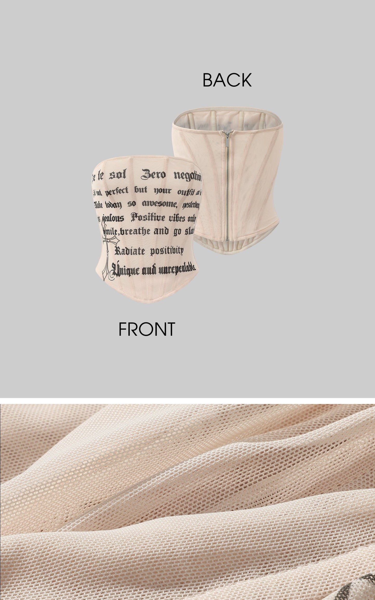 Printed Mesh Corset Bandeau Top