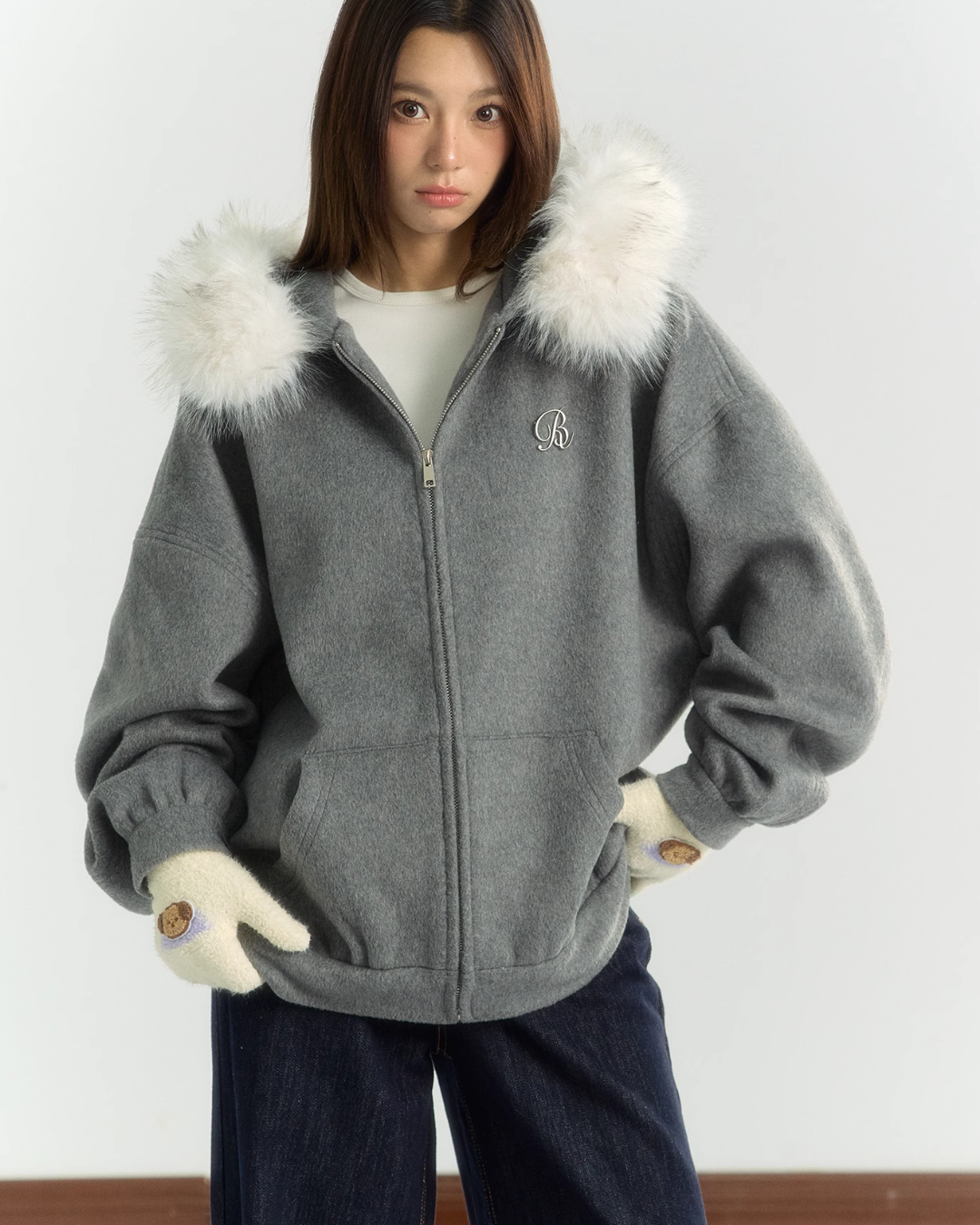 ファーカラーウールツイードジャケット