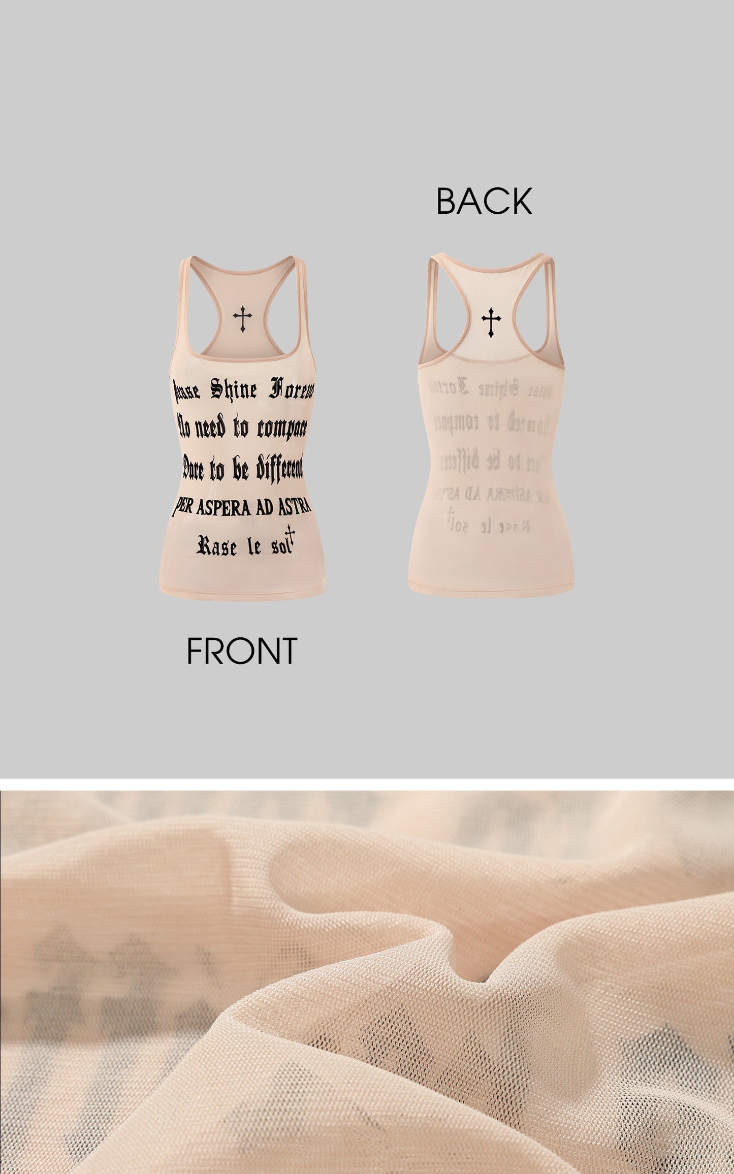 Lettering Mesh Tank Top & Bandeau Innerwear Set