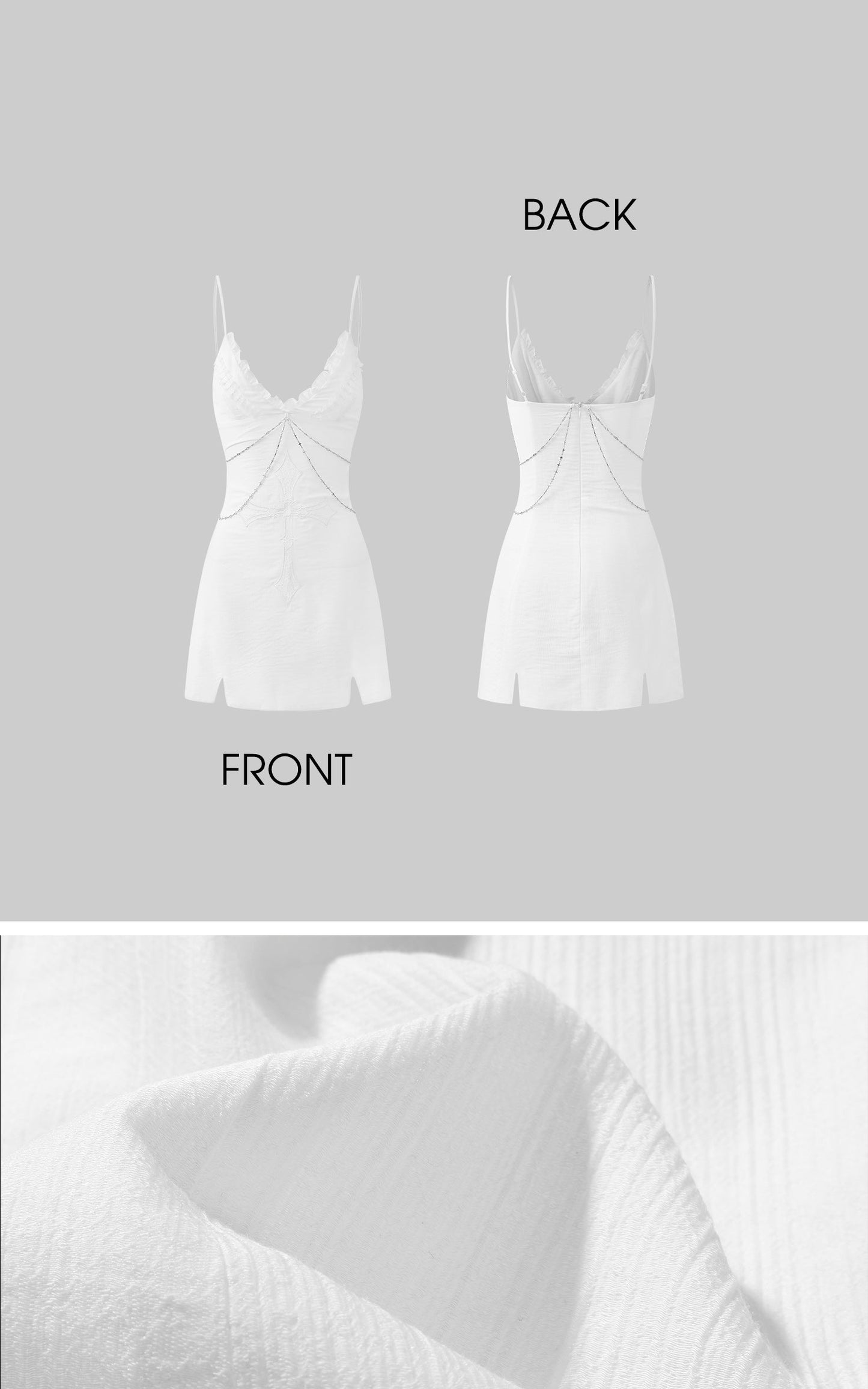 Cross Embroidered Chain-Trim Mini Dress