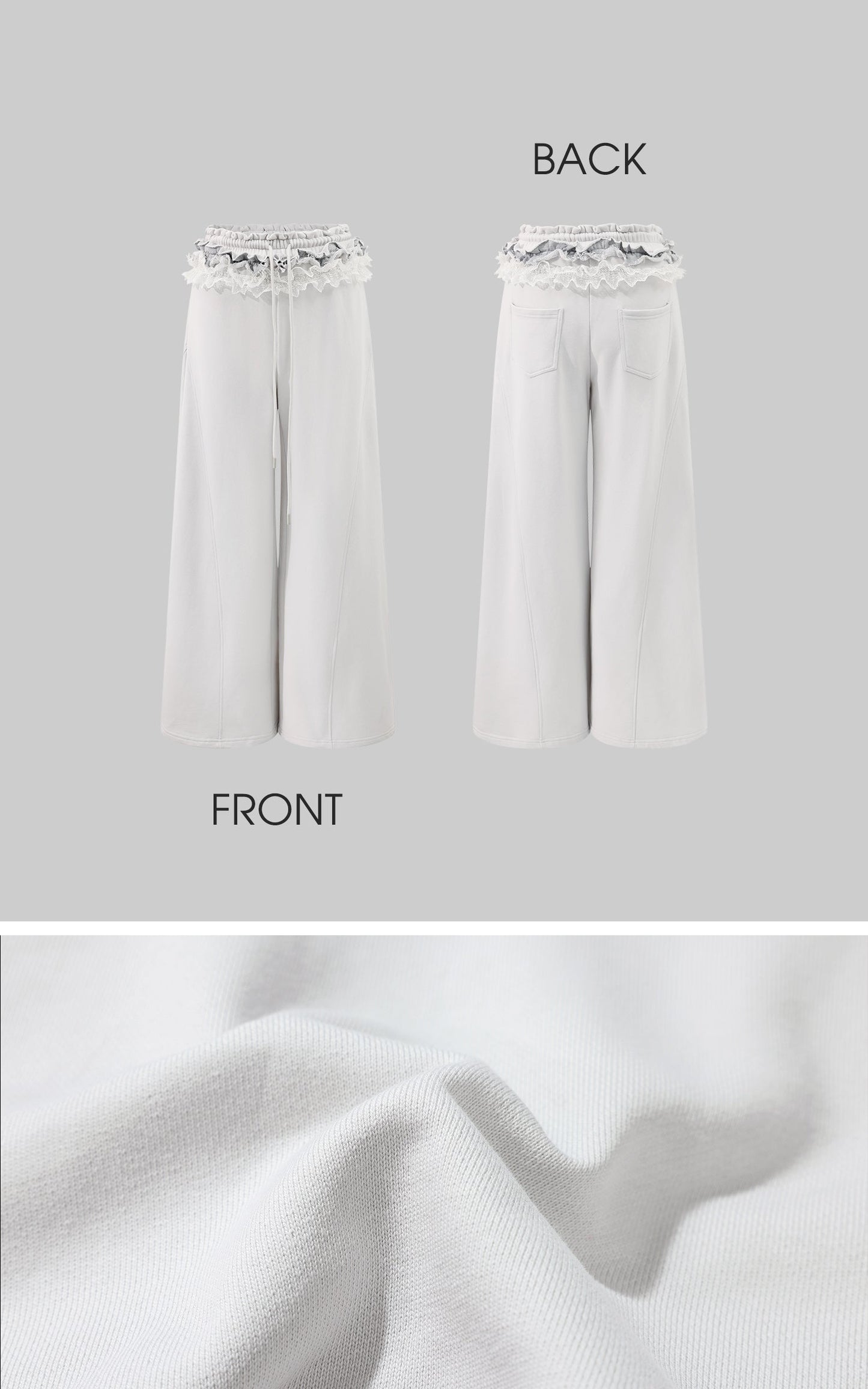 Double Waistband Lace-Trimmed Wide-Leg Pants