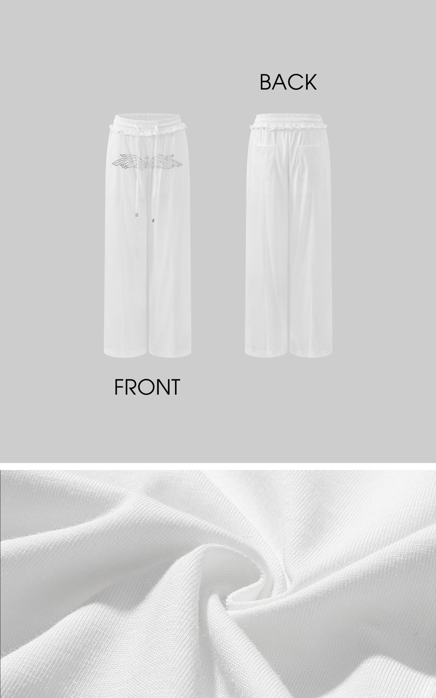 Rhinestone Wing Motif Wide-Leg Pants