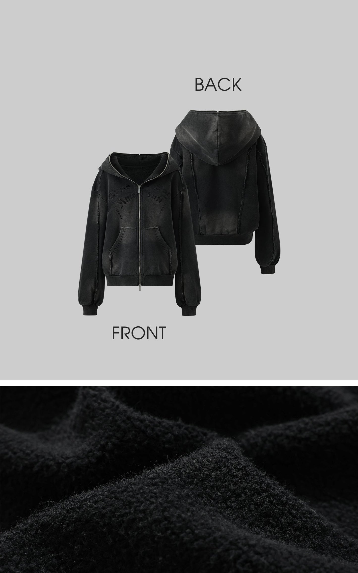 Graphic Distressed Zip Hoodie
