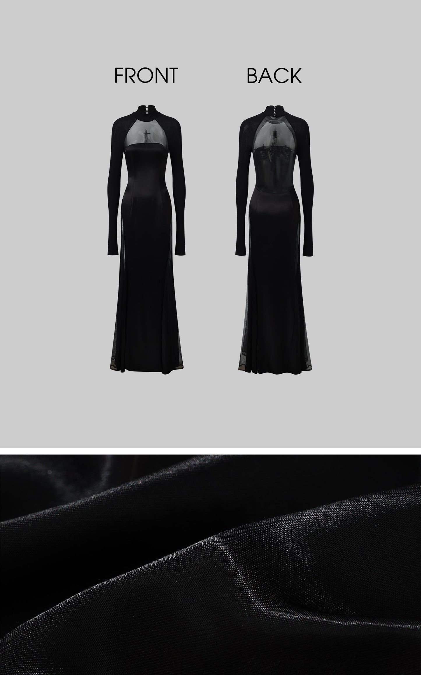 Embroidered Sheer Cross Motif High-Neck Maxi Dress