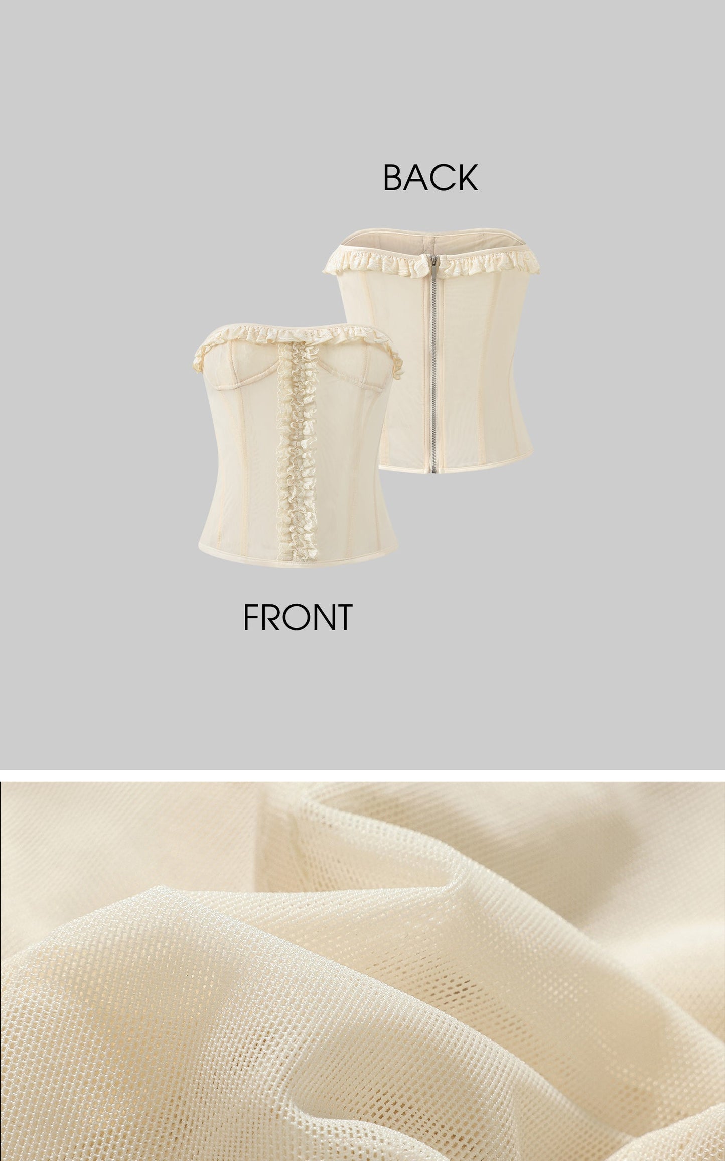 Sheer Mesh Corset Top with Ruffle Lace Trim