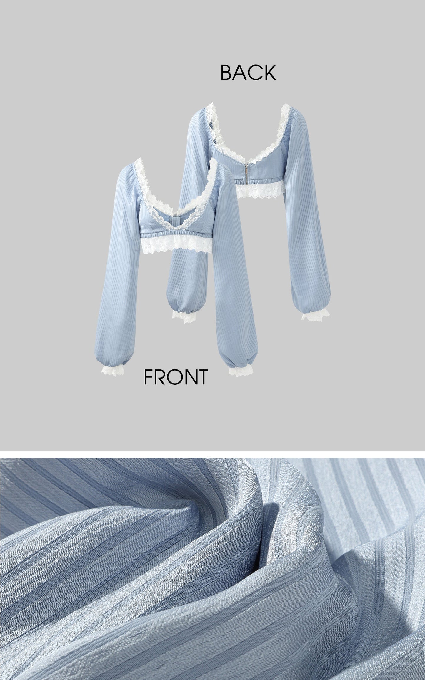 Lace Trim Lantern Sleeve Top & Shorts Set
