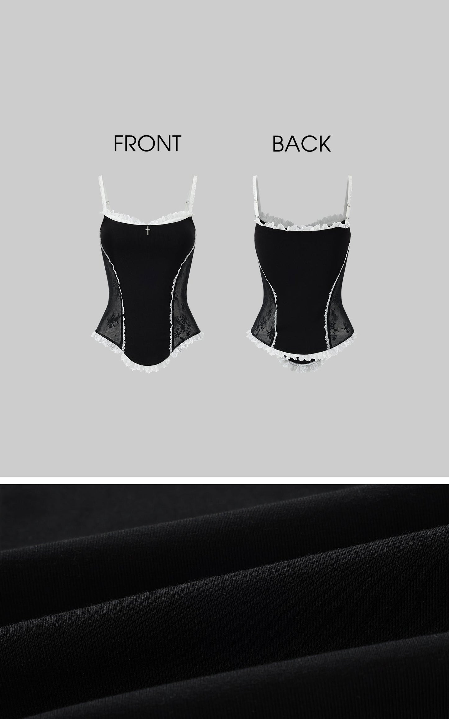 Lace-Trimmed Vest and Skirt Set with Cross Detail