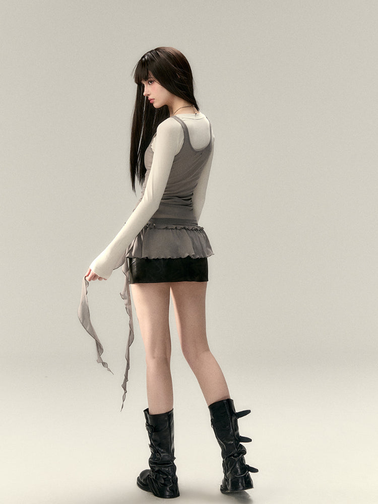 Sash Layered Lace Ruffle Accent Top