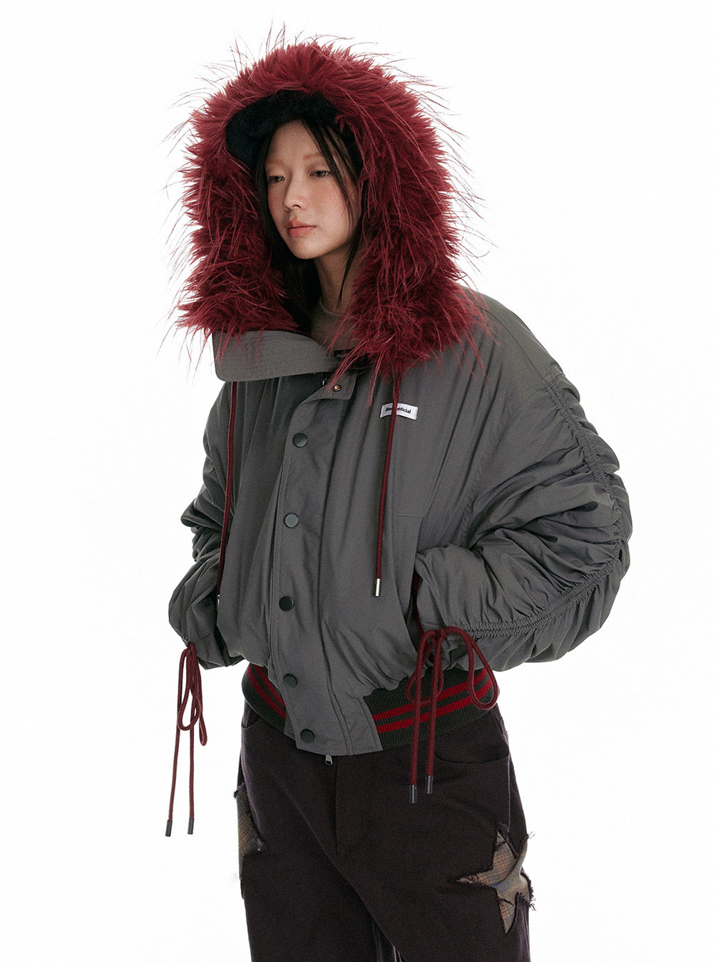 Angora Red Fur Cotton Padded Jacket
