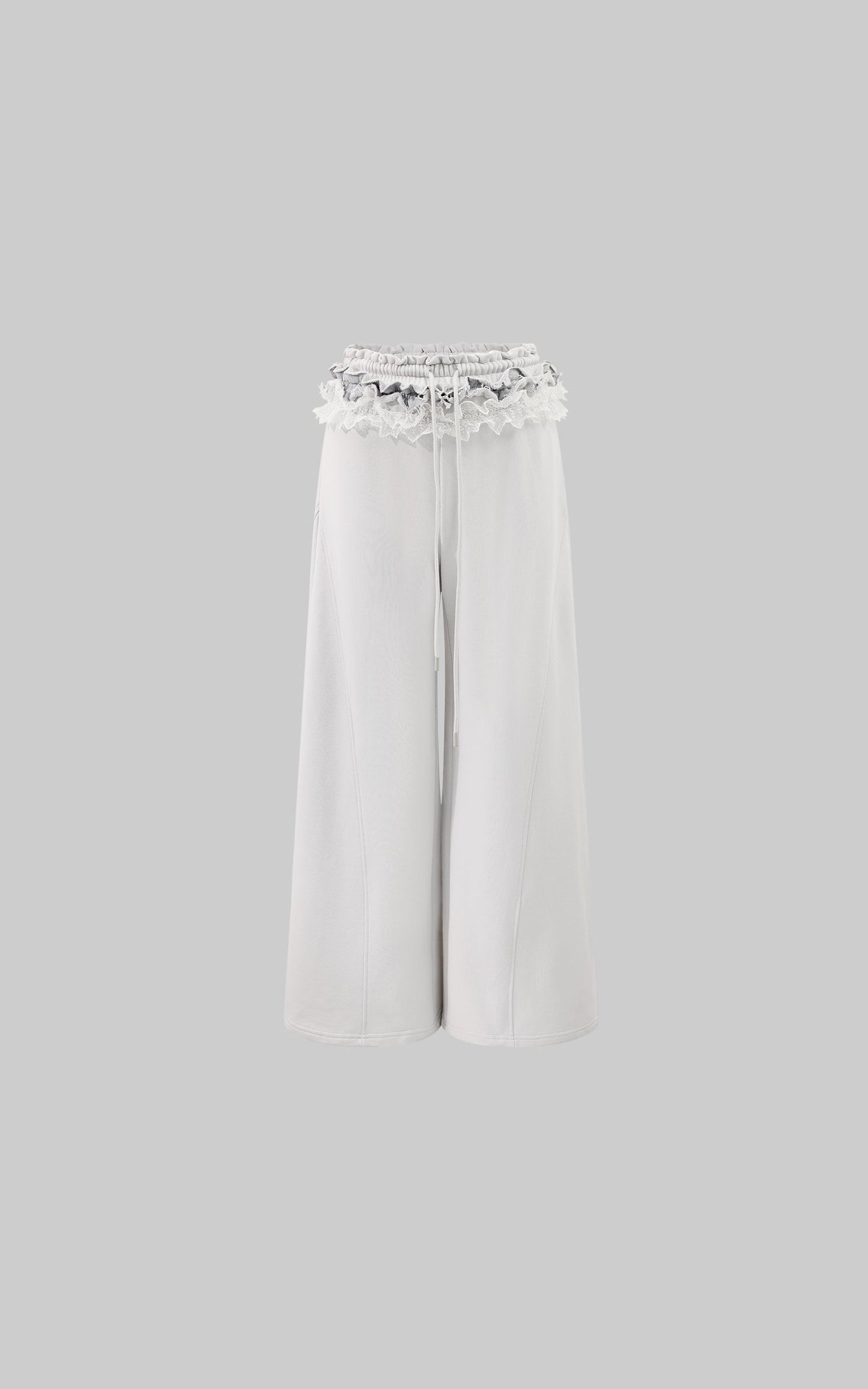 Double Waistband Lace-Trimmed Wide-Leg Pants