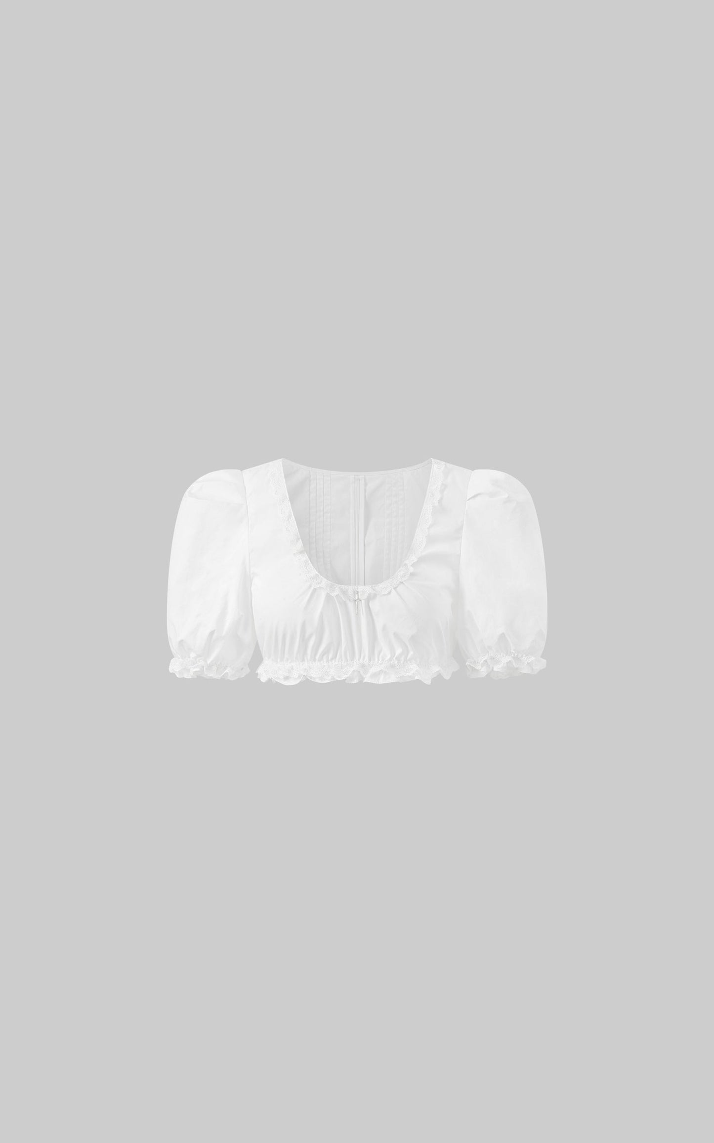 Lace-Trimmed Puff Sleeve Crop Top