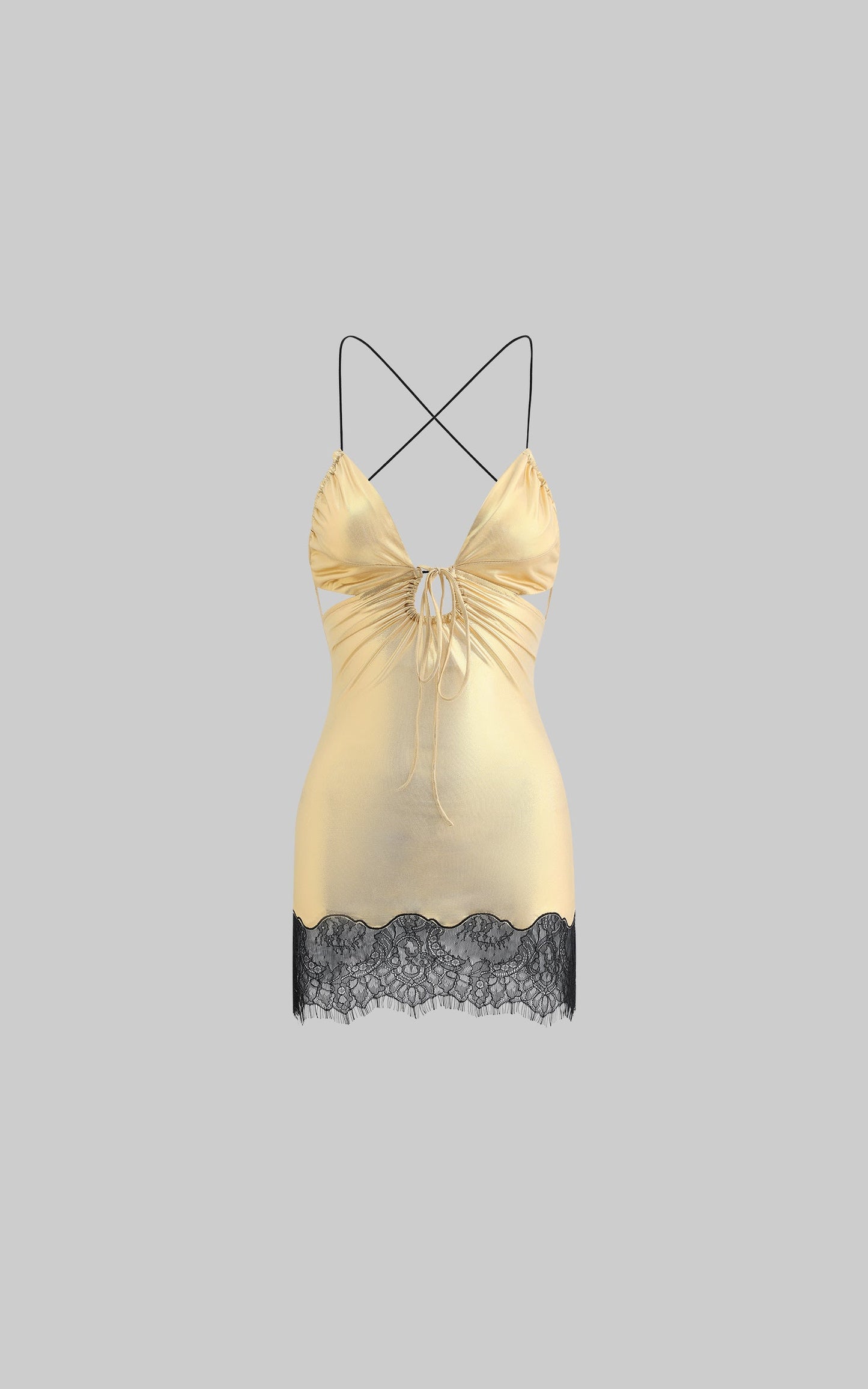 Golden Lace-Trim Mini Slip Dress