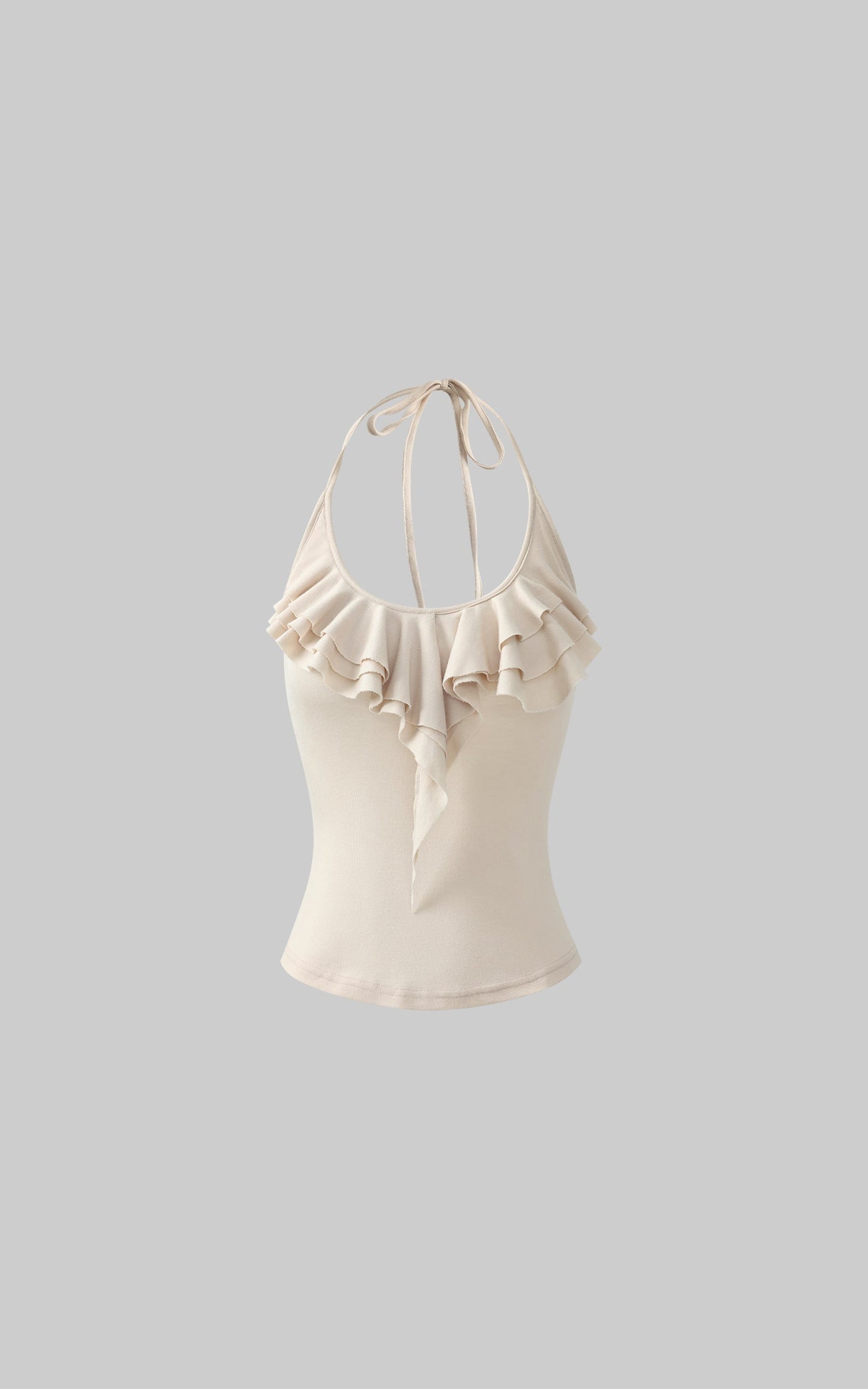 Ruffled Halter Sleeveless Knit Top in Soft Cream
