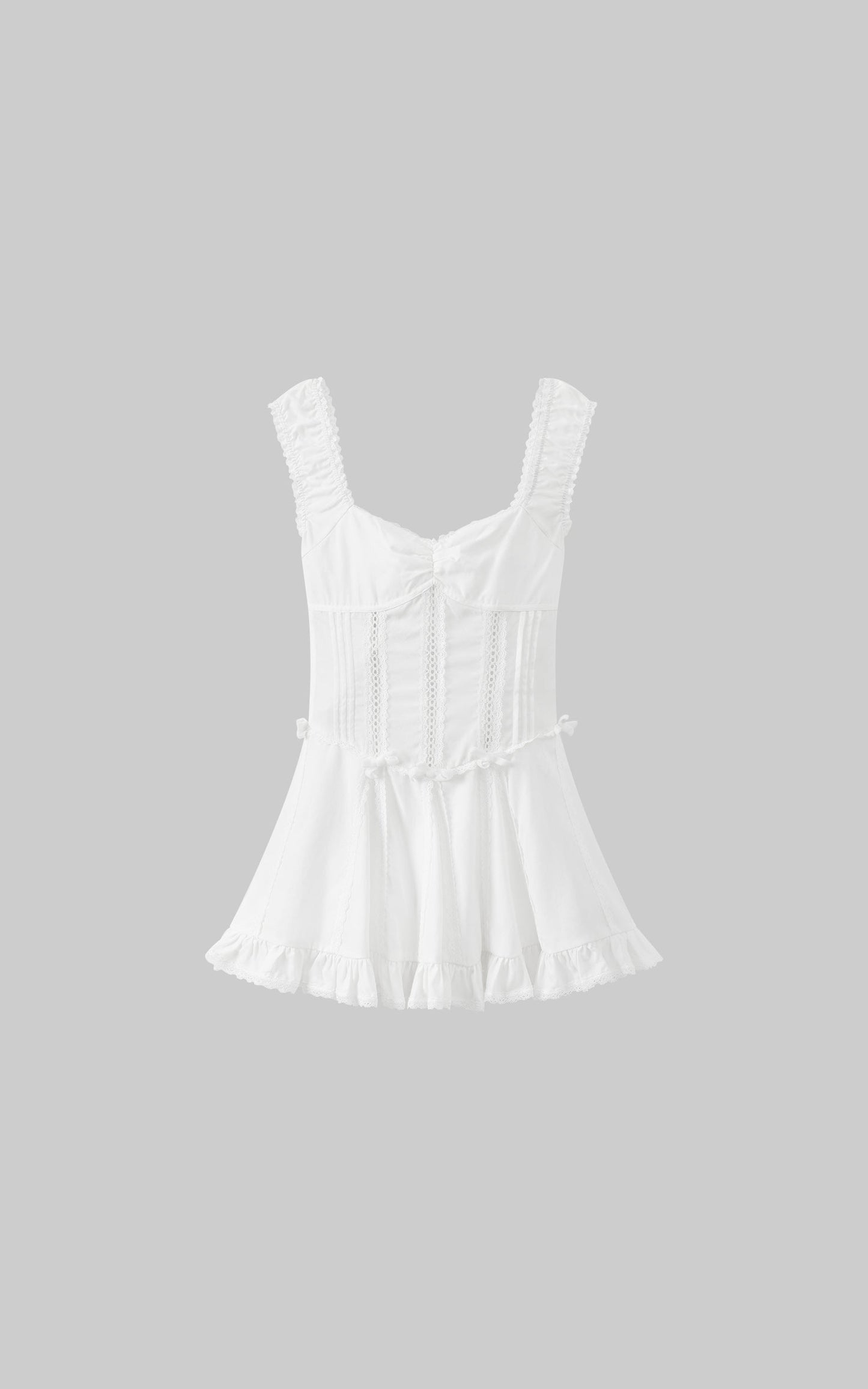 Ruffle-Edge Bow Lace Mini Dress