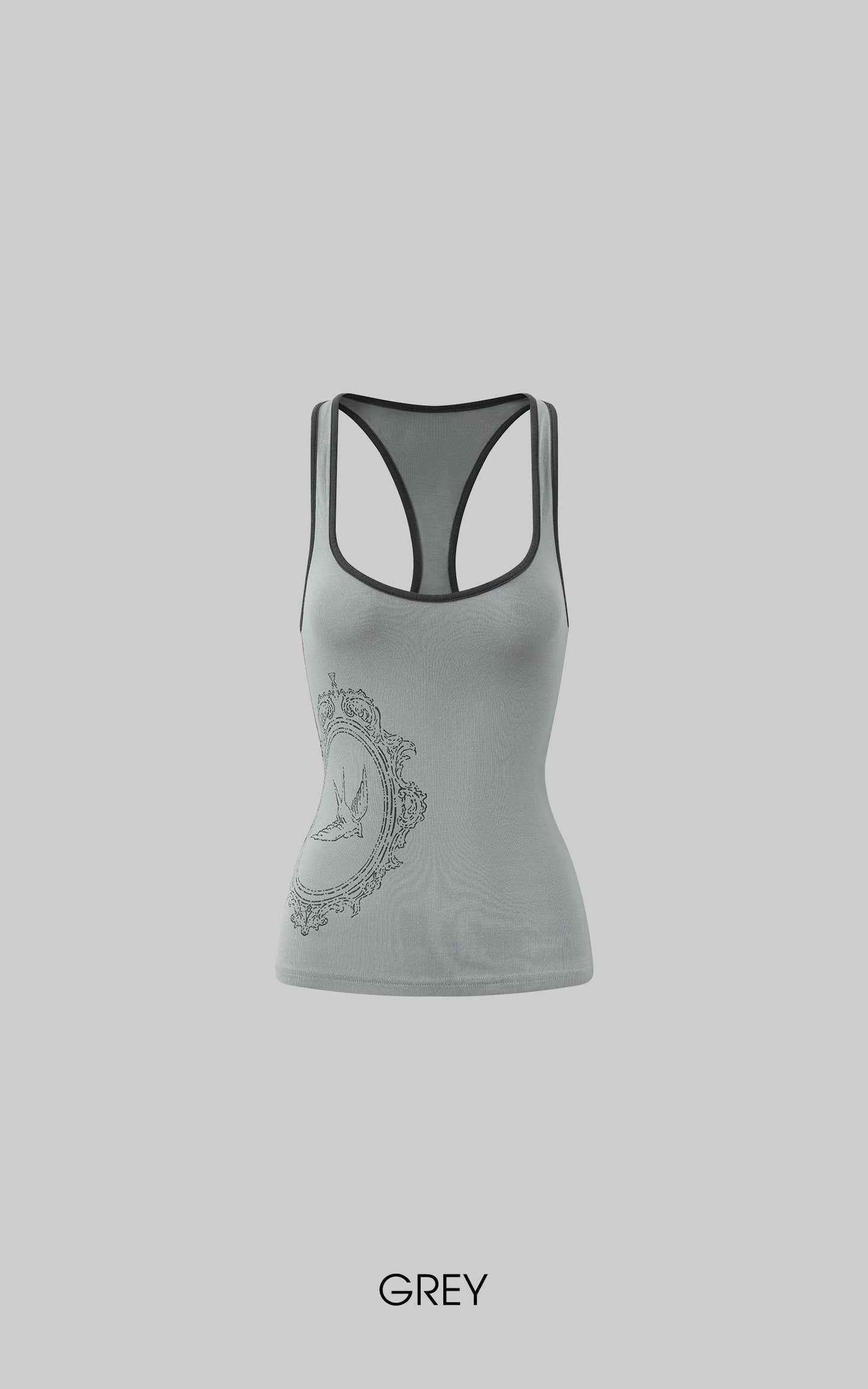 Contrast Frame Print Ribbed Fitted Top