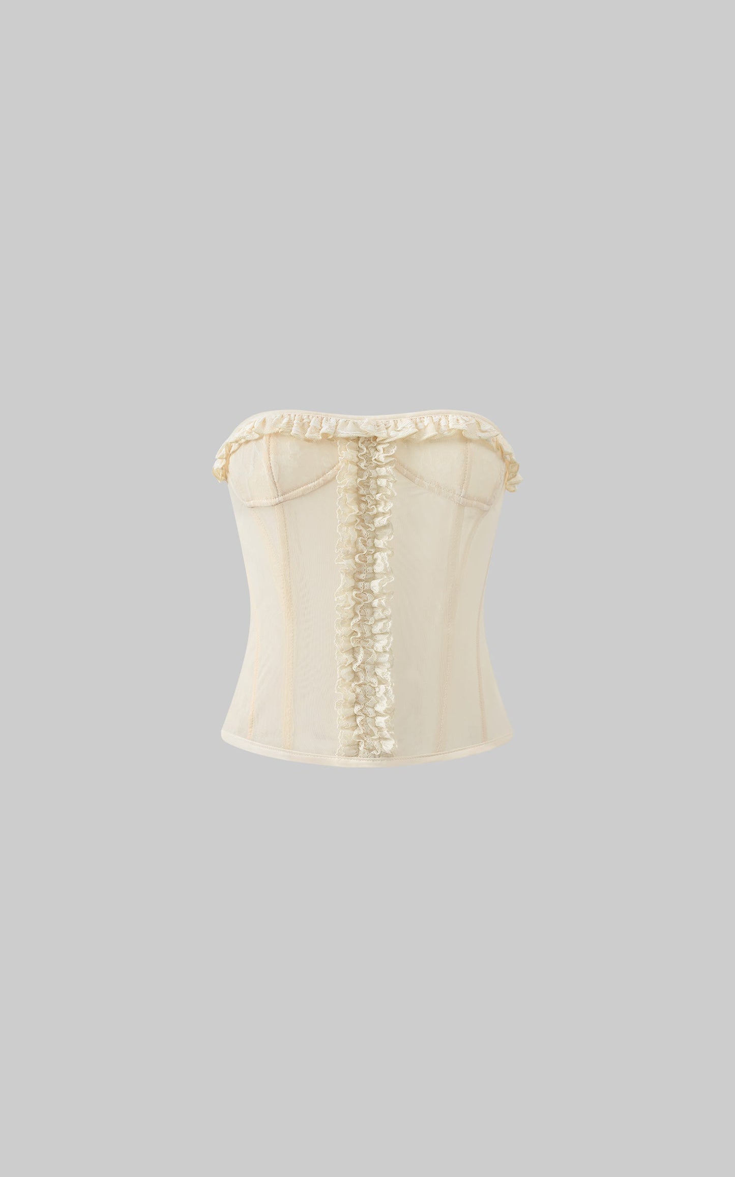 Sheer Mesh Corset Top with Ruffle Lace Trim