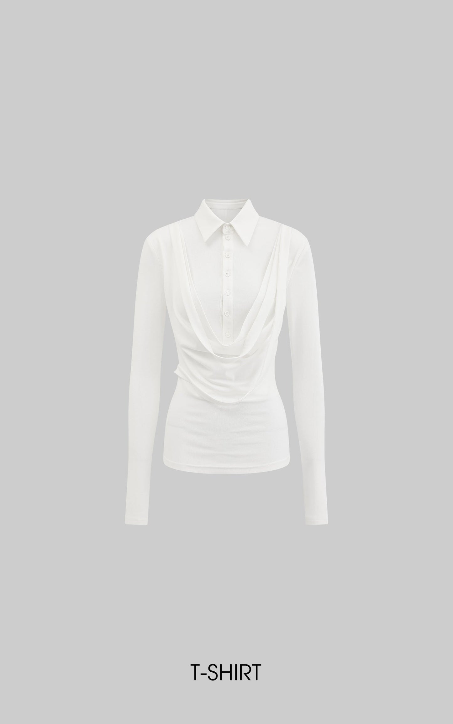 Draped Long-Sleeve Fitted T-Shirt