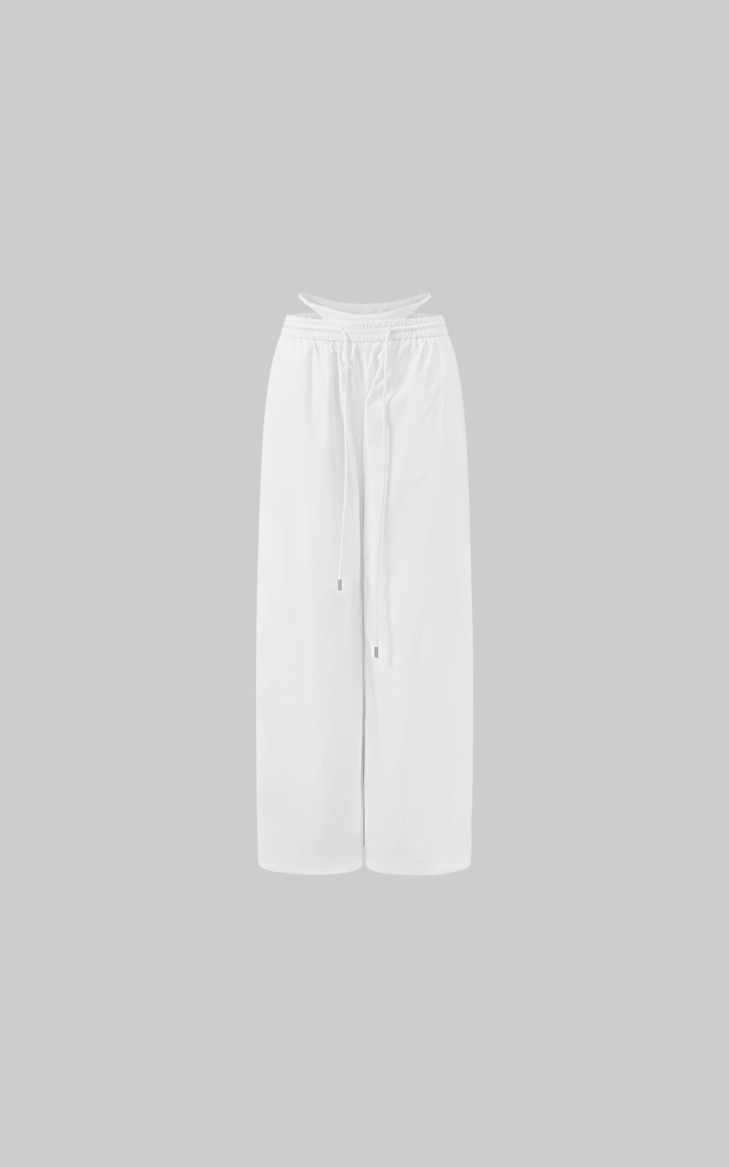 Deconstructed Double-Waistband White Cargo Trousers