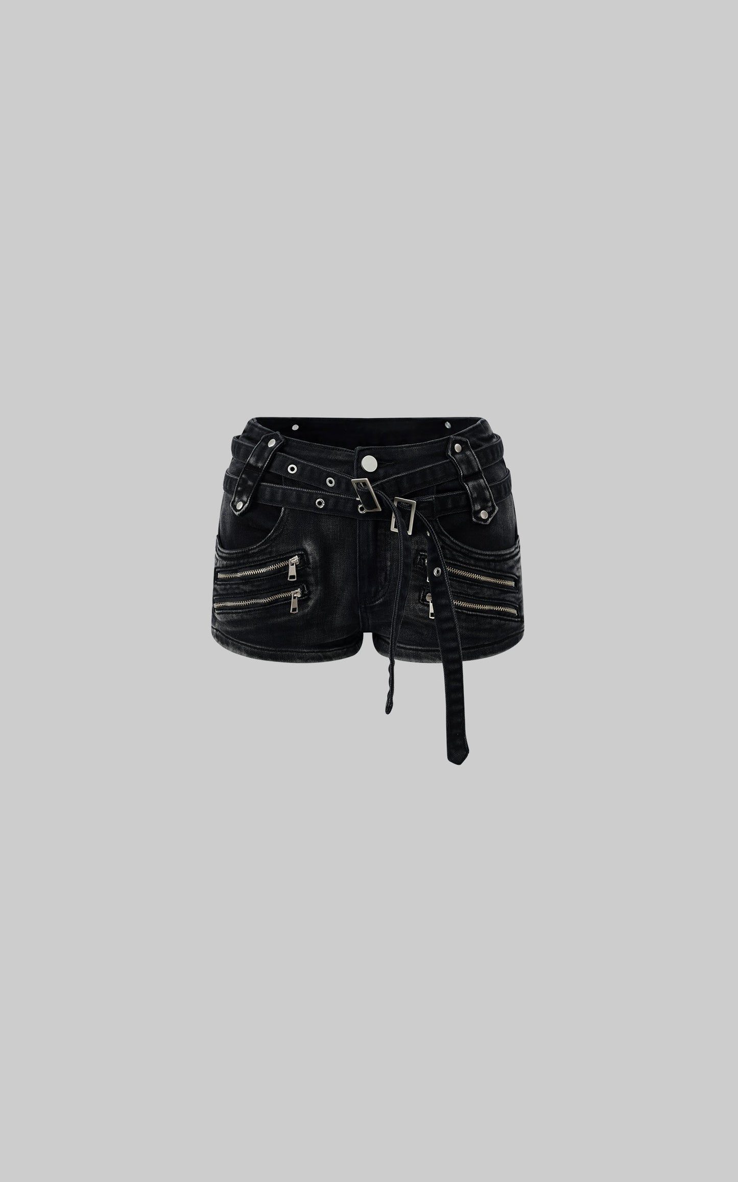 Multi-Belt Deconstructed Utility Denim Shorts
