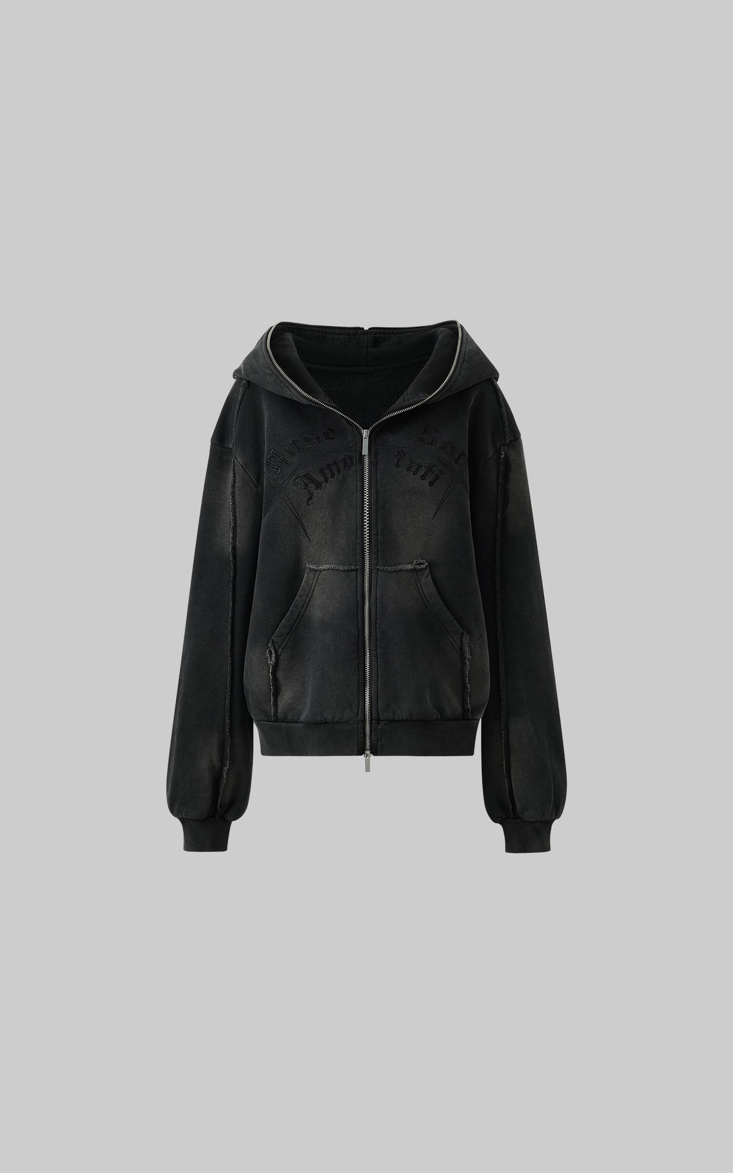 Graphic Distressed Zip Hoodie