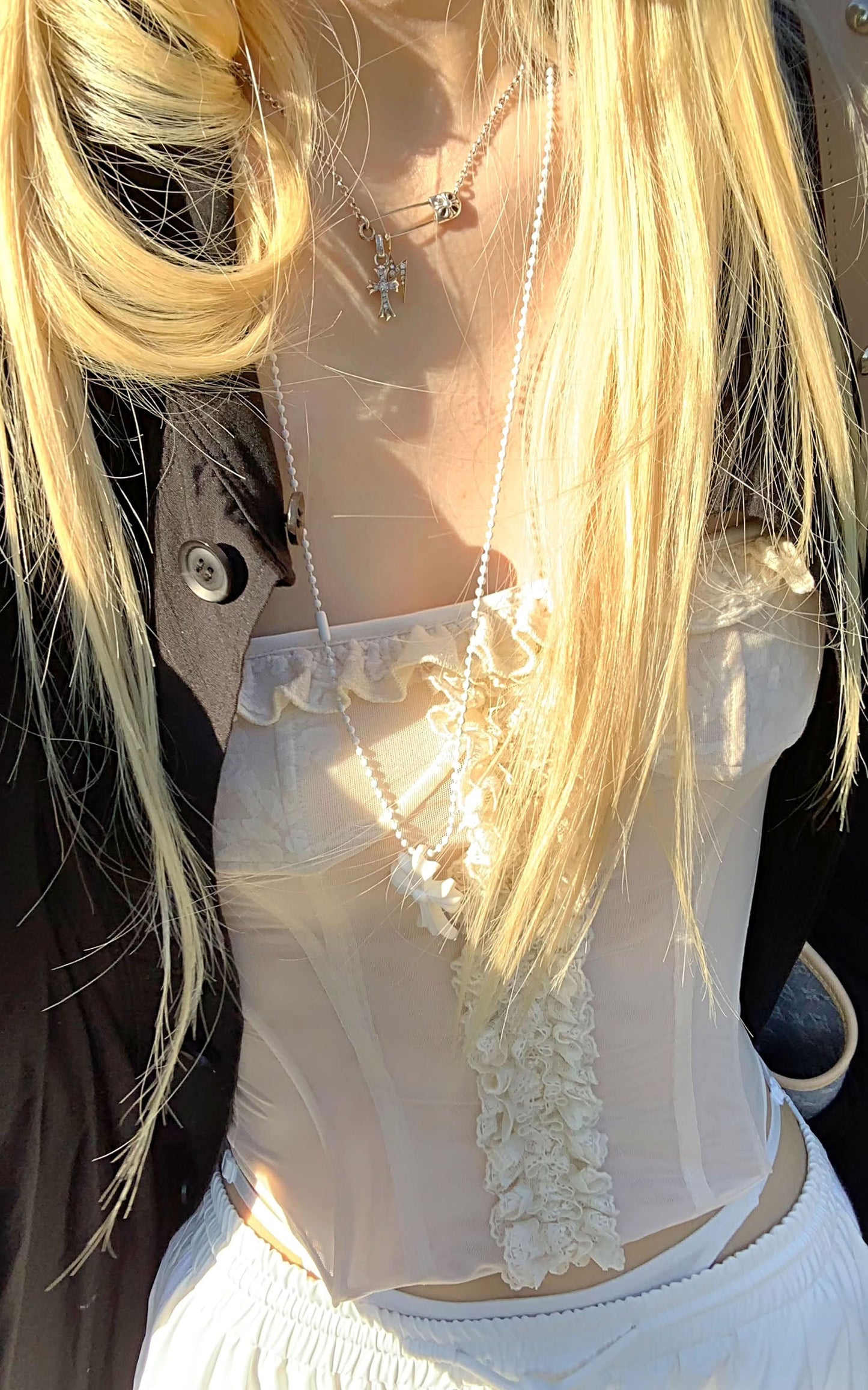Sheer Mesh Corset Top with Ruffle Lace Trim