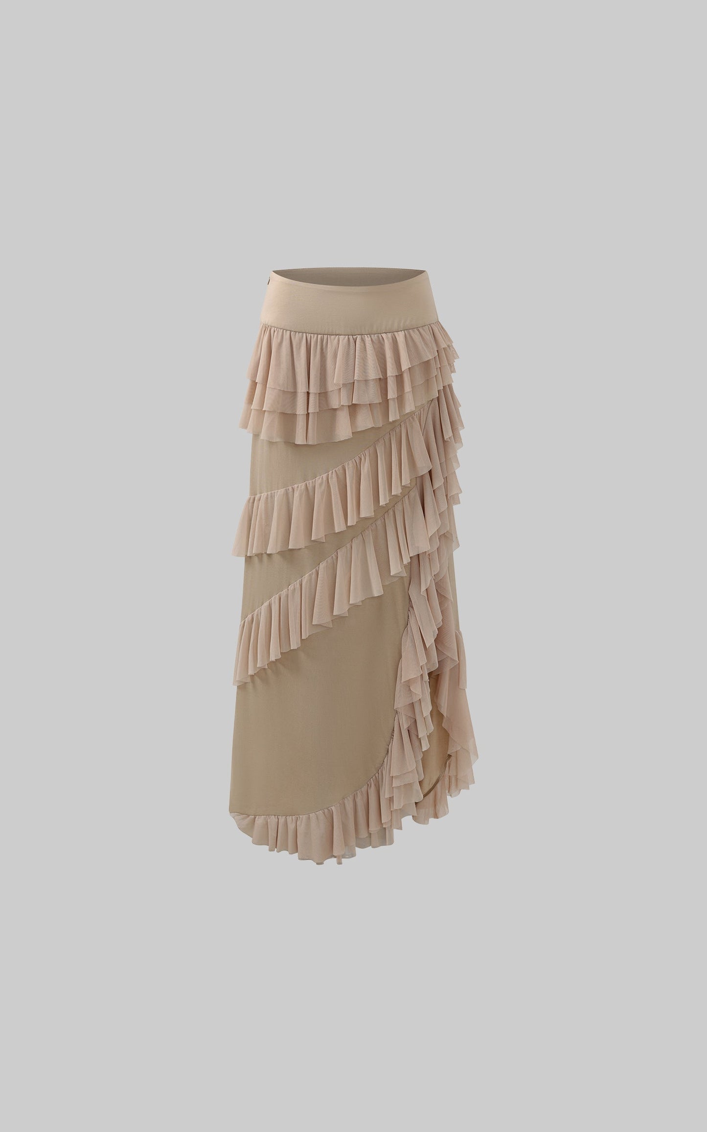 Layered Sheer Ruffle Panel Asymmetric Skirt