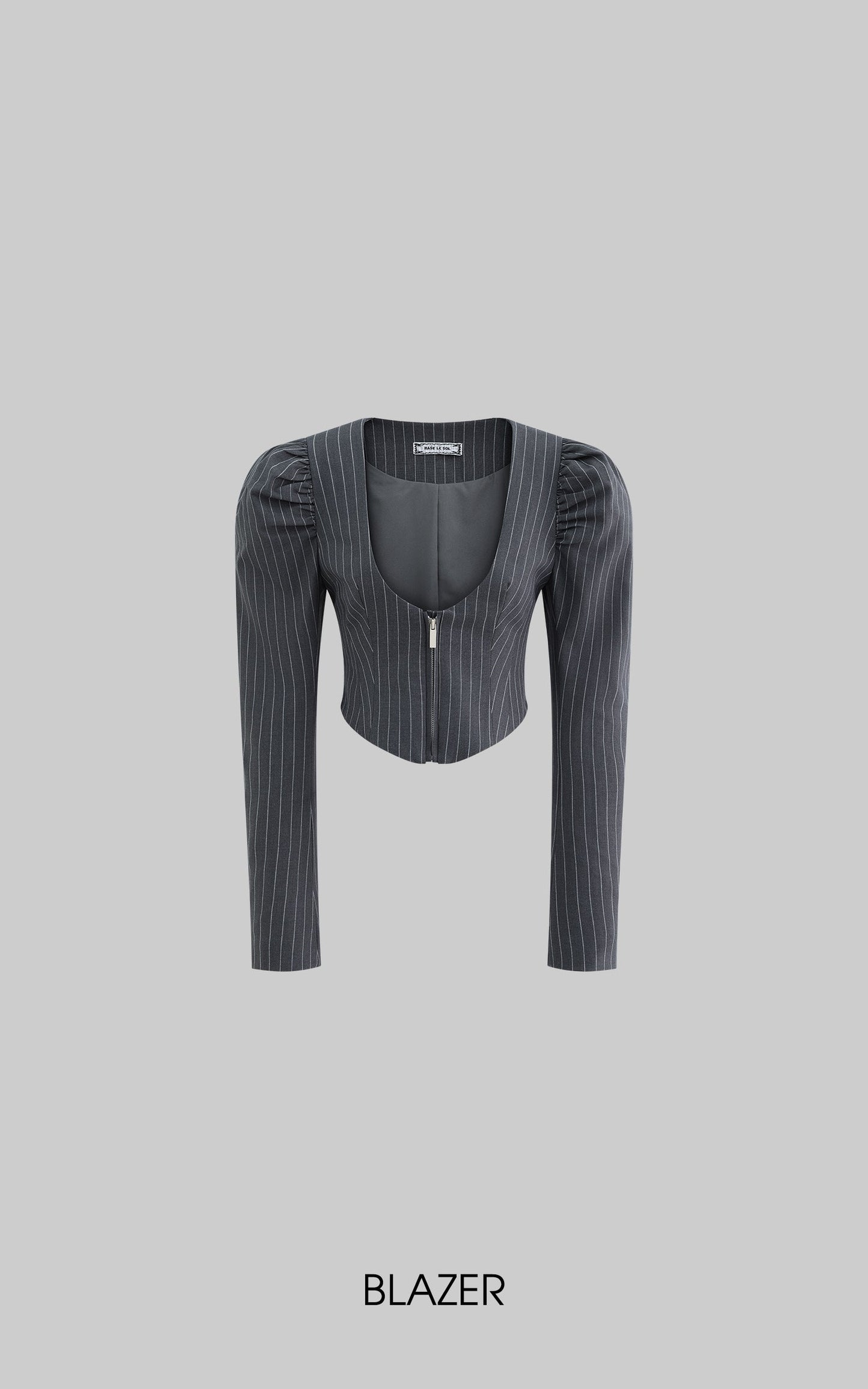 Striped Panel Blazer & High-Waisted Skirt Set