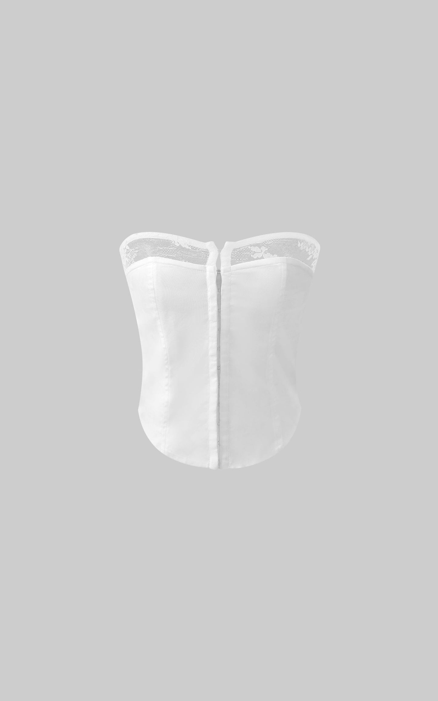 White Hook-Eye Bustier with Lace Trim