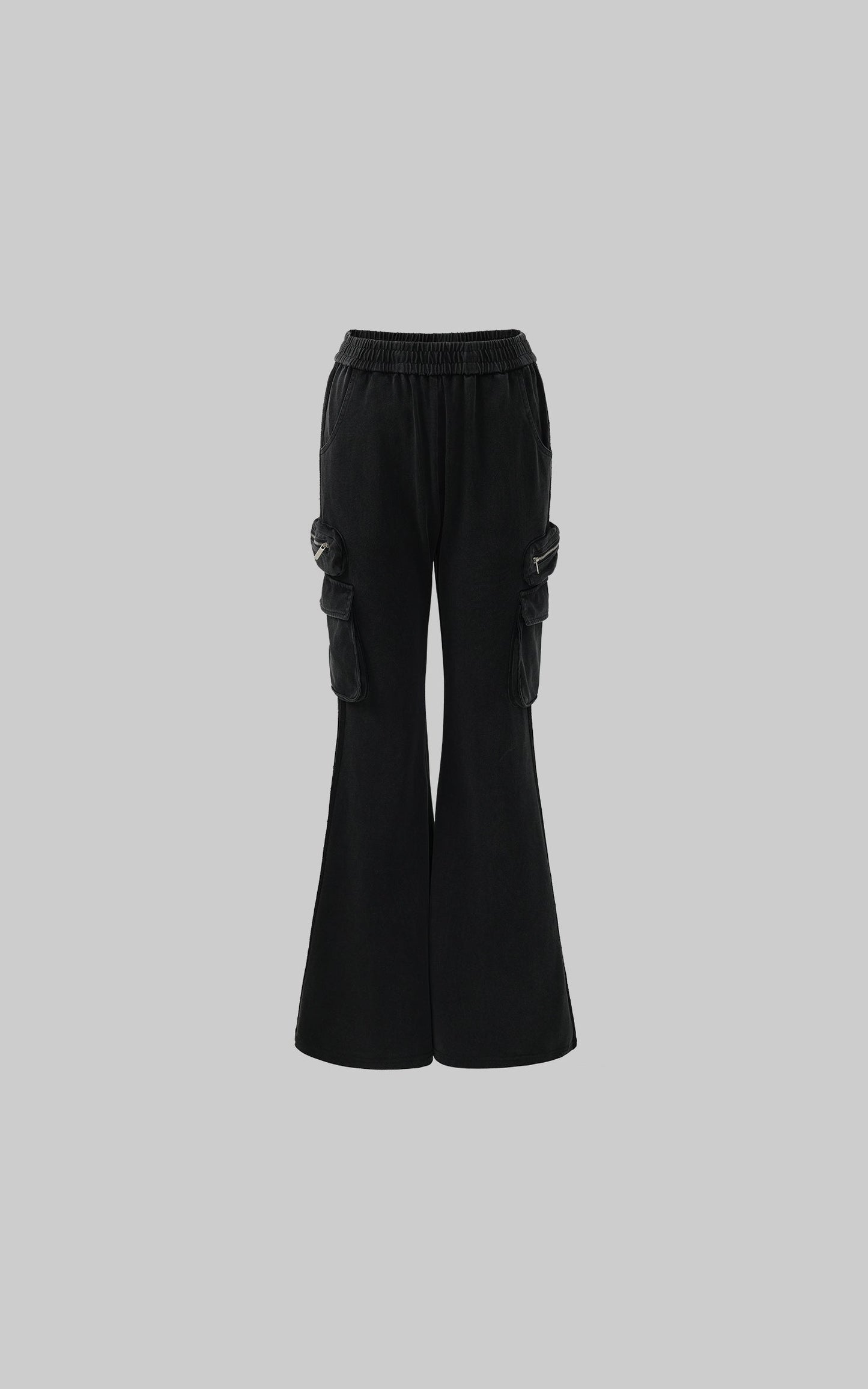 Washed Flare Cargo Pants with Multi Pockets