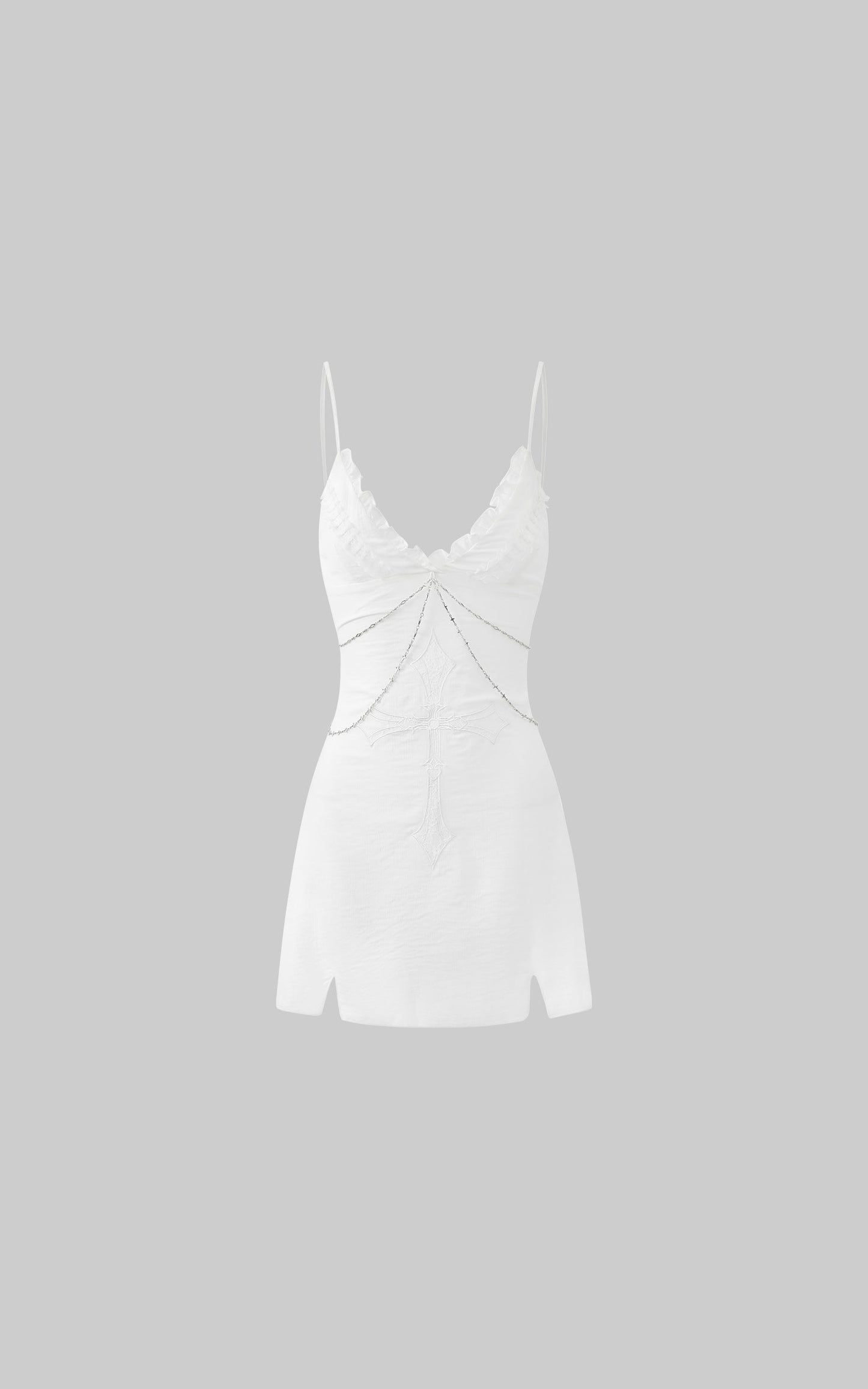 Cross Embroidered Chain-Trim Mini Dress