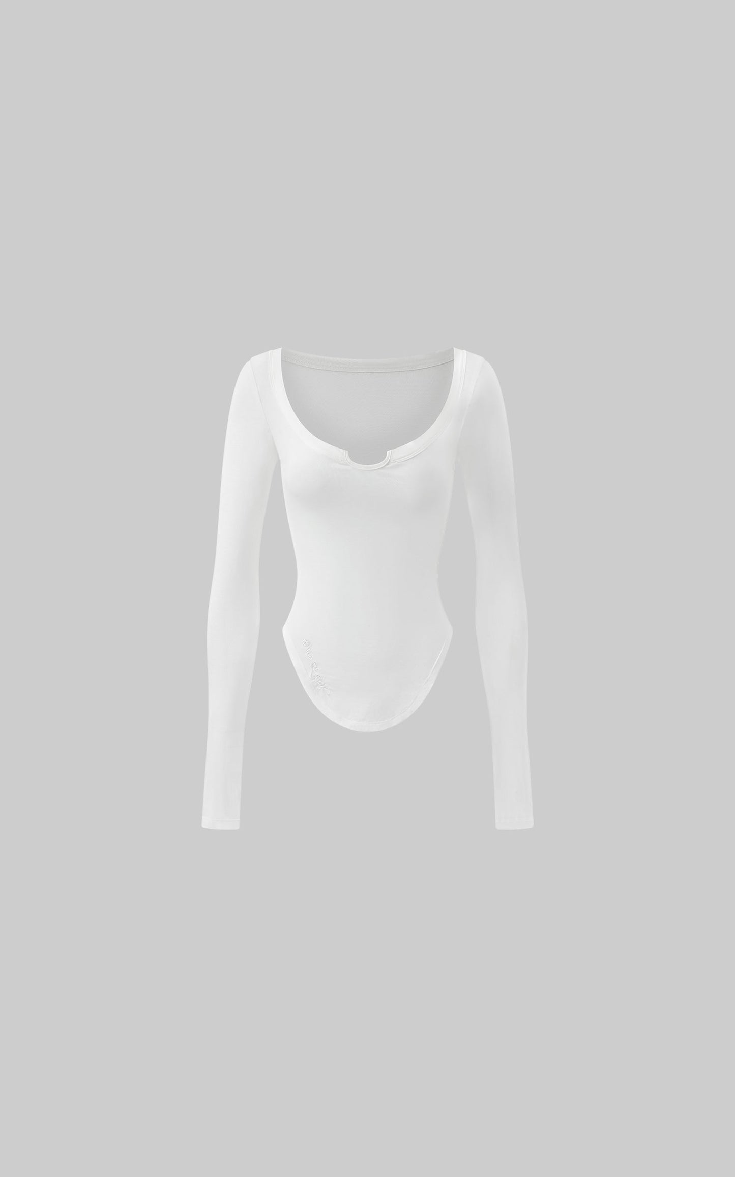 Cutout Neckline Curved Hem Long Sleeve Top