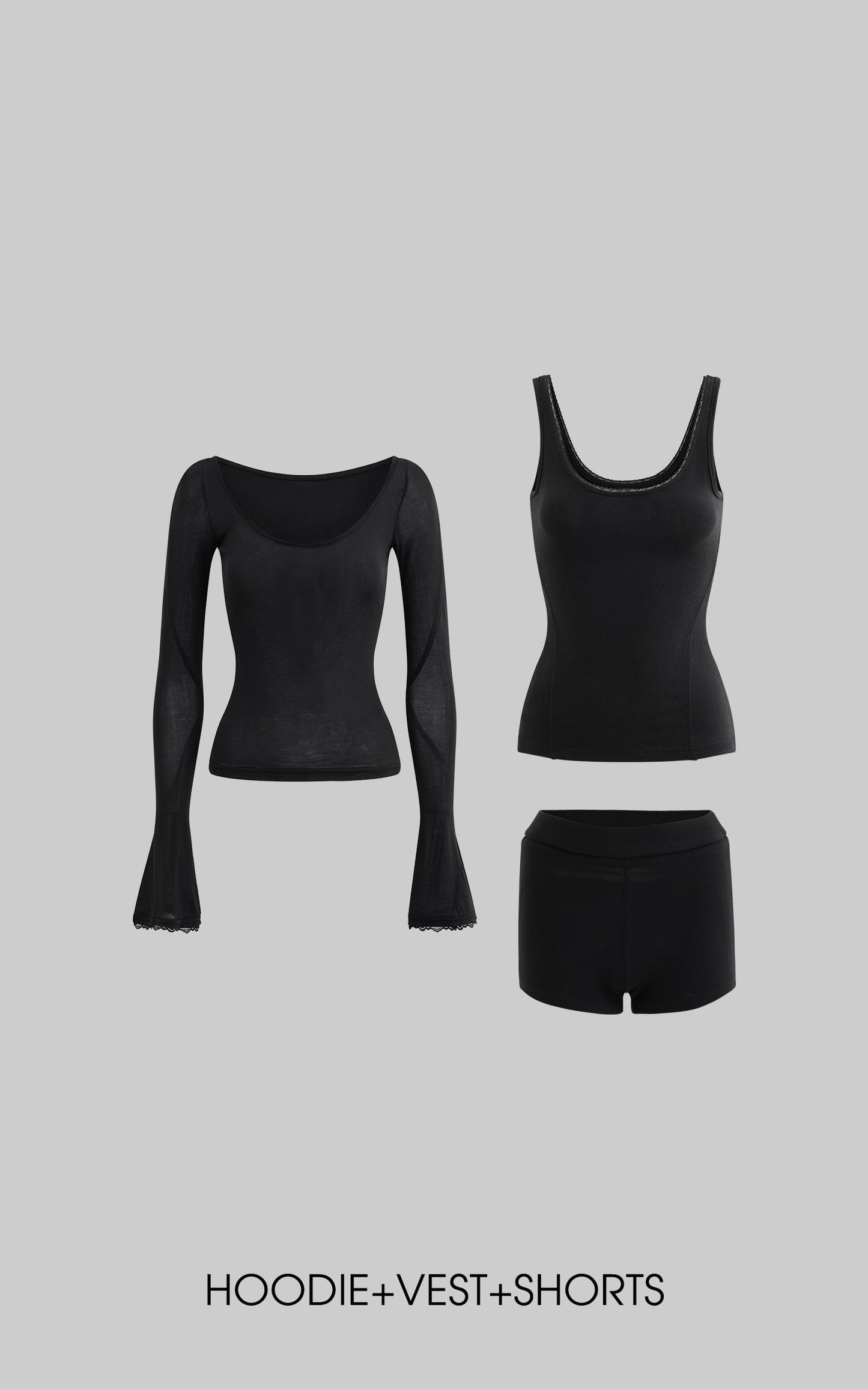 Lace Detail Hoodie & Shorts Set