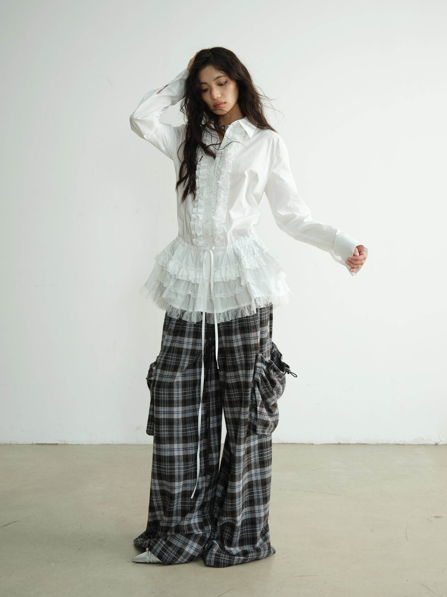 Front Lace Tiered Hem Blouse - My Store