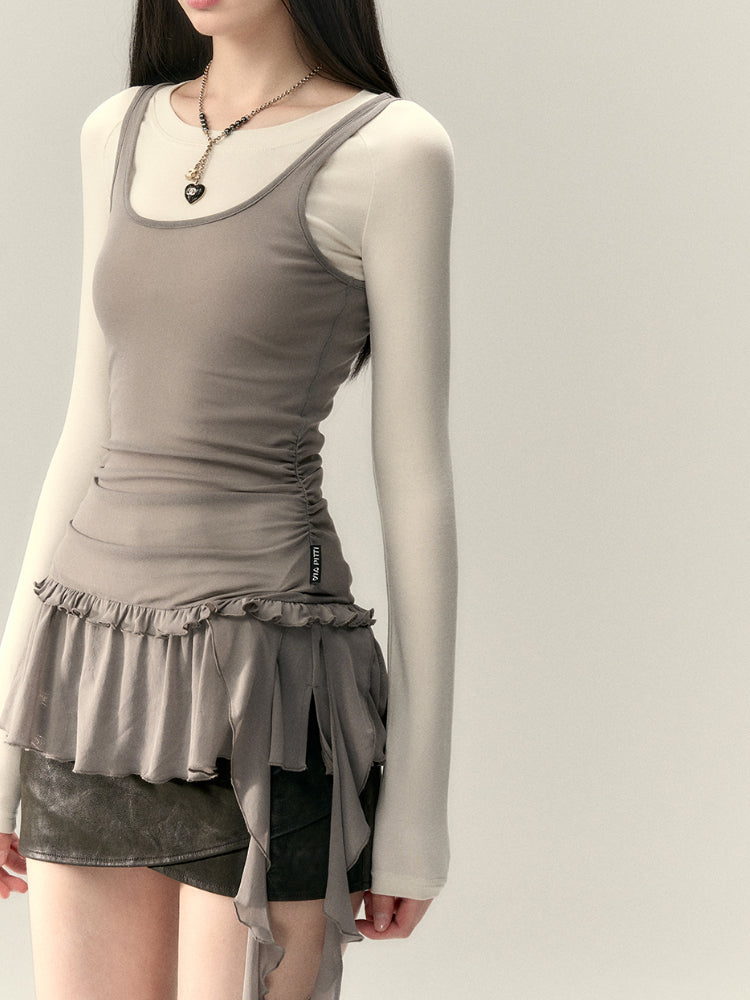 Sash Layered Lace Ruffle Accent Top
