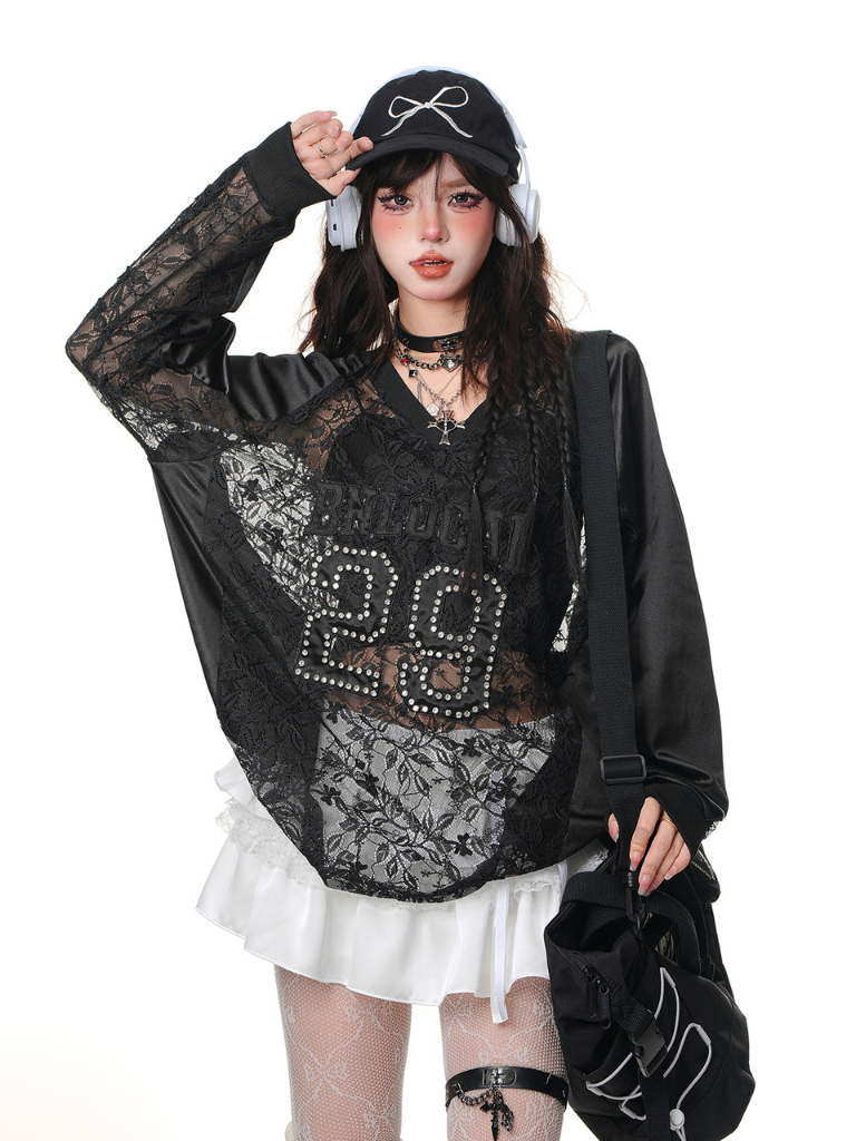 Lace Jersey Top & White Skirt