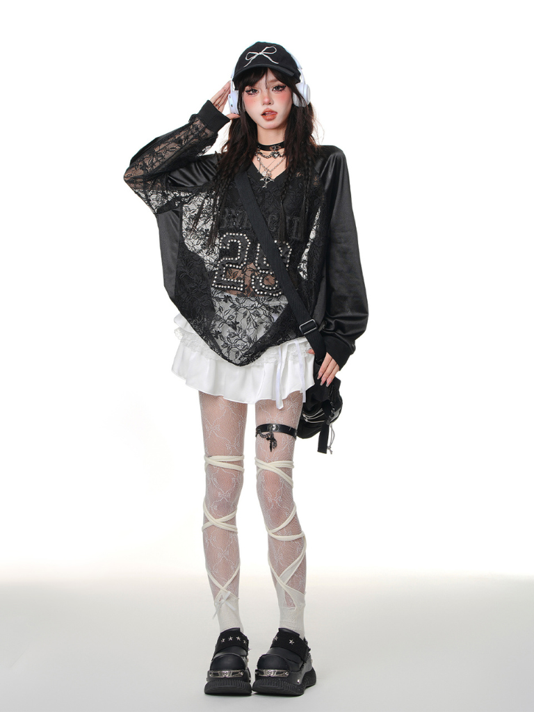 Lace Jersey Top & White Skirt