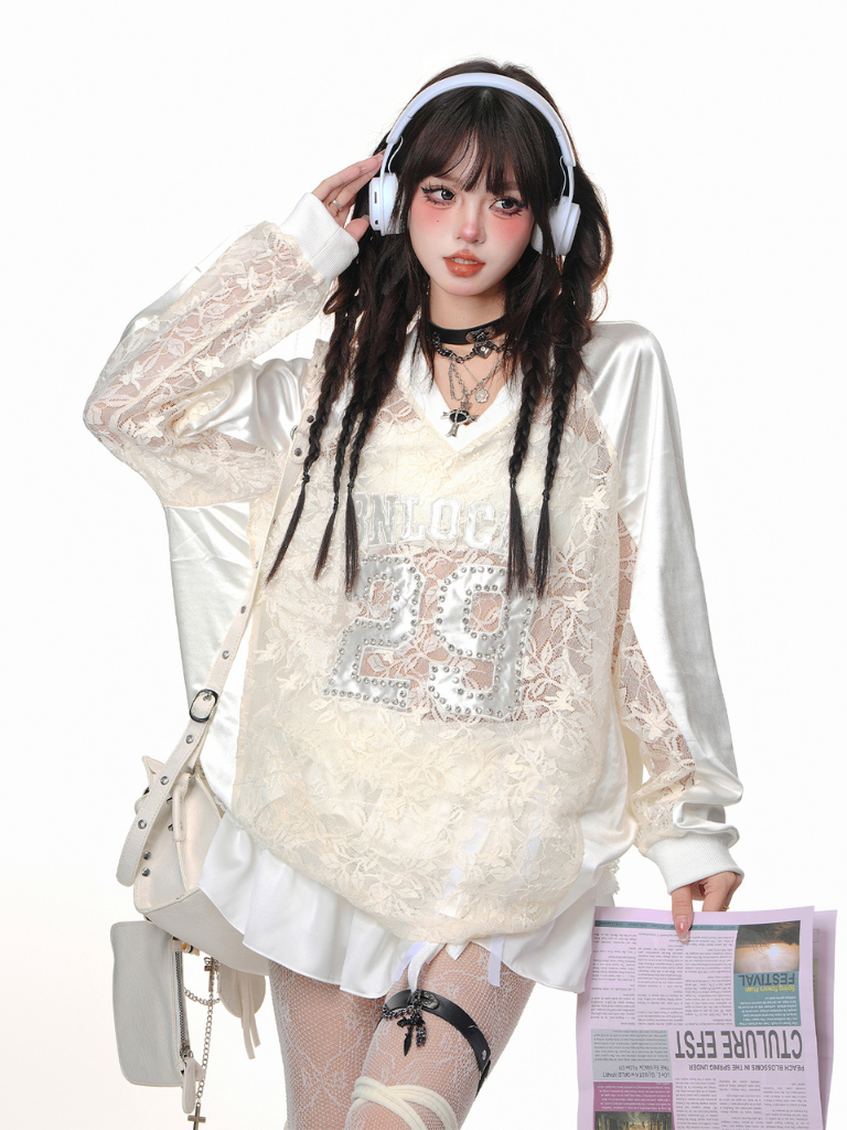 Lace Jersey Top & White Skirt