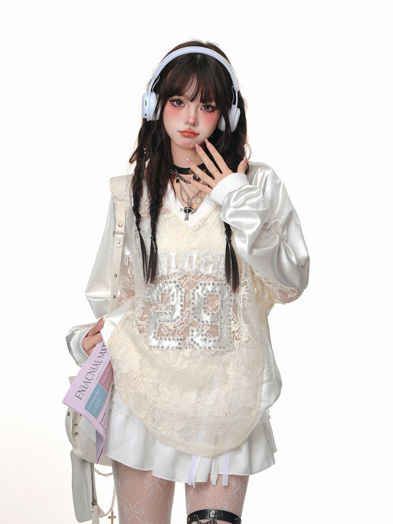 Lace Jersey Top & White Skirt